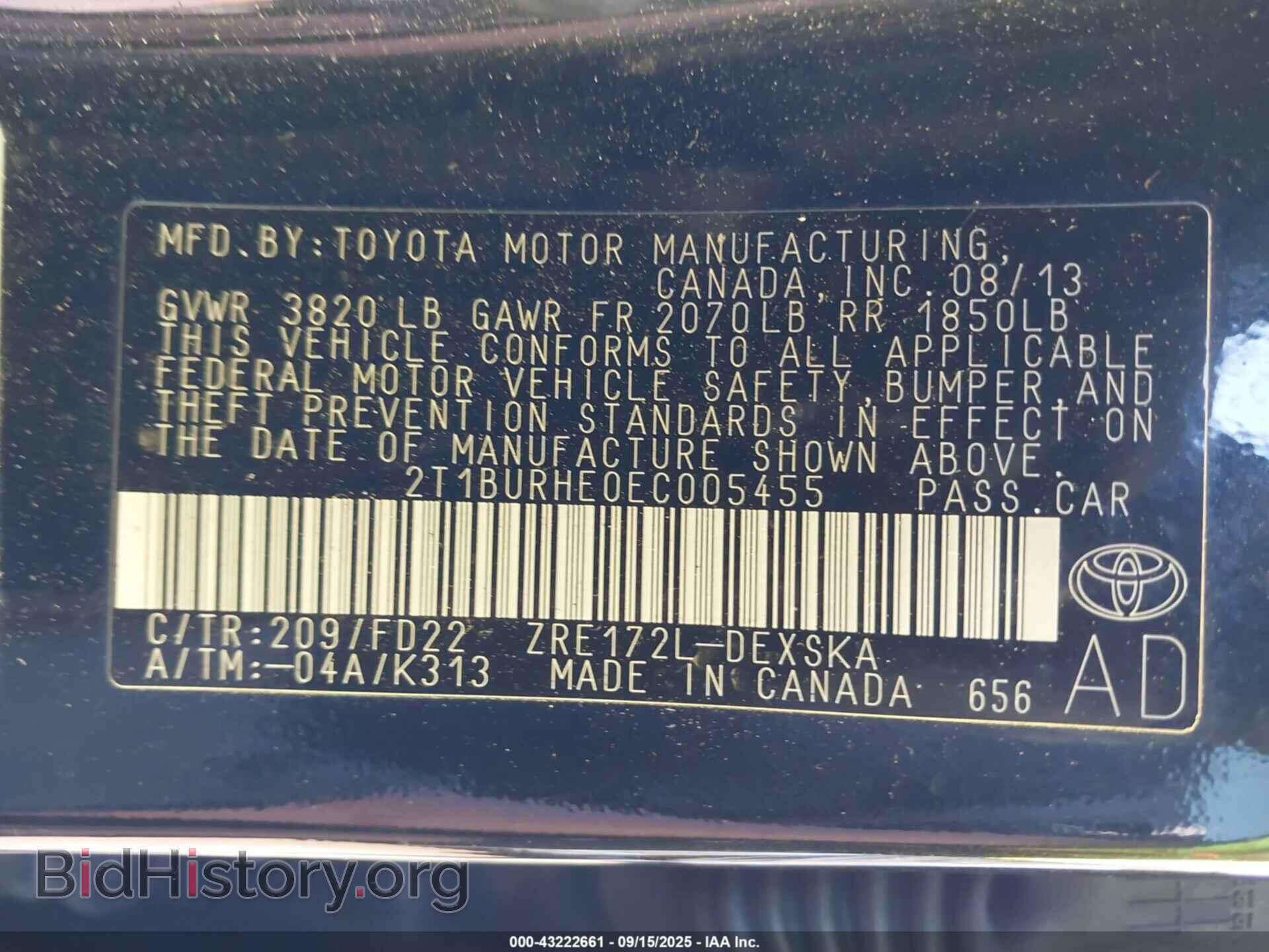2014 TOYOTA COROLLA - VIN: 2T1BURHE0EC005455 - Фото 9