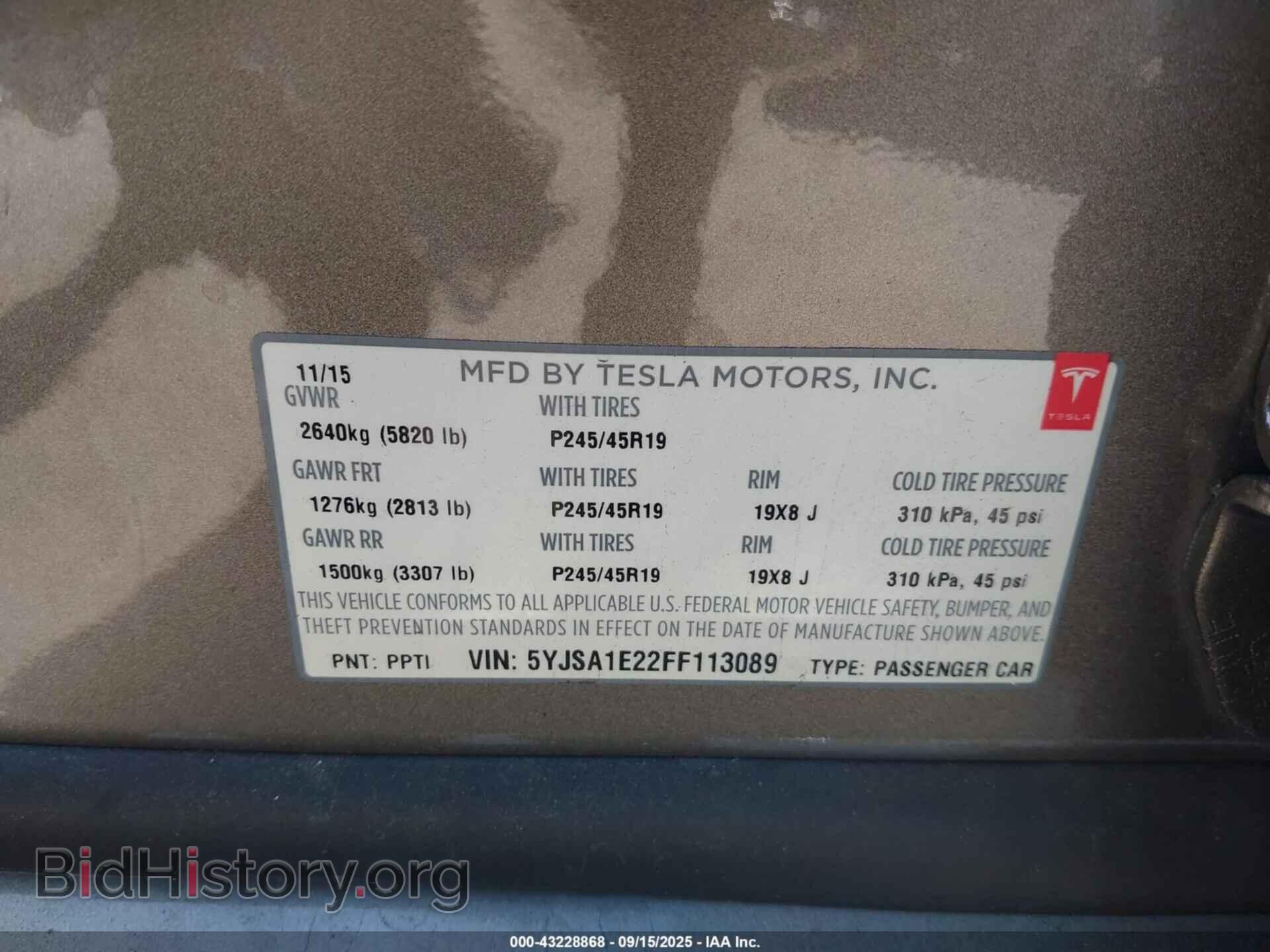 2015 TESLA MODEL S - VIN: 5YJSA1E22FF113089 - Photo 9