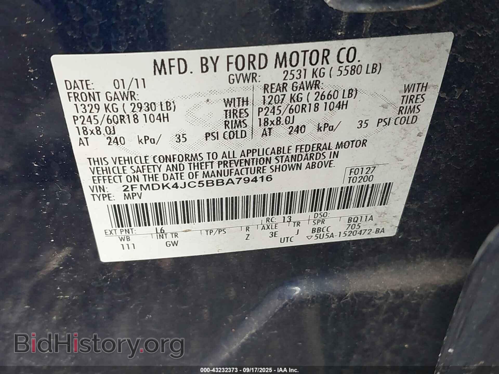 2011 FORD EDGE - VIN: 2FMDK4JC5BBA79416 - Фото 9
