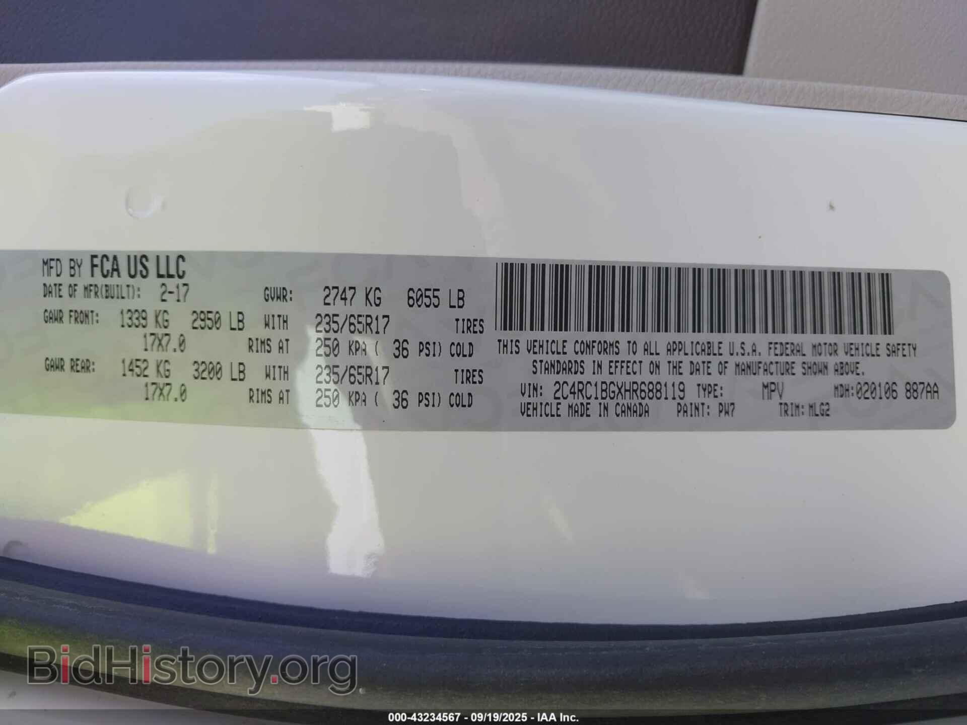 2017 CHRYSLER PACIFICA - VIN: 2C4RC1BGXHR688119 - Фото 9