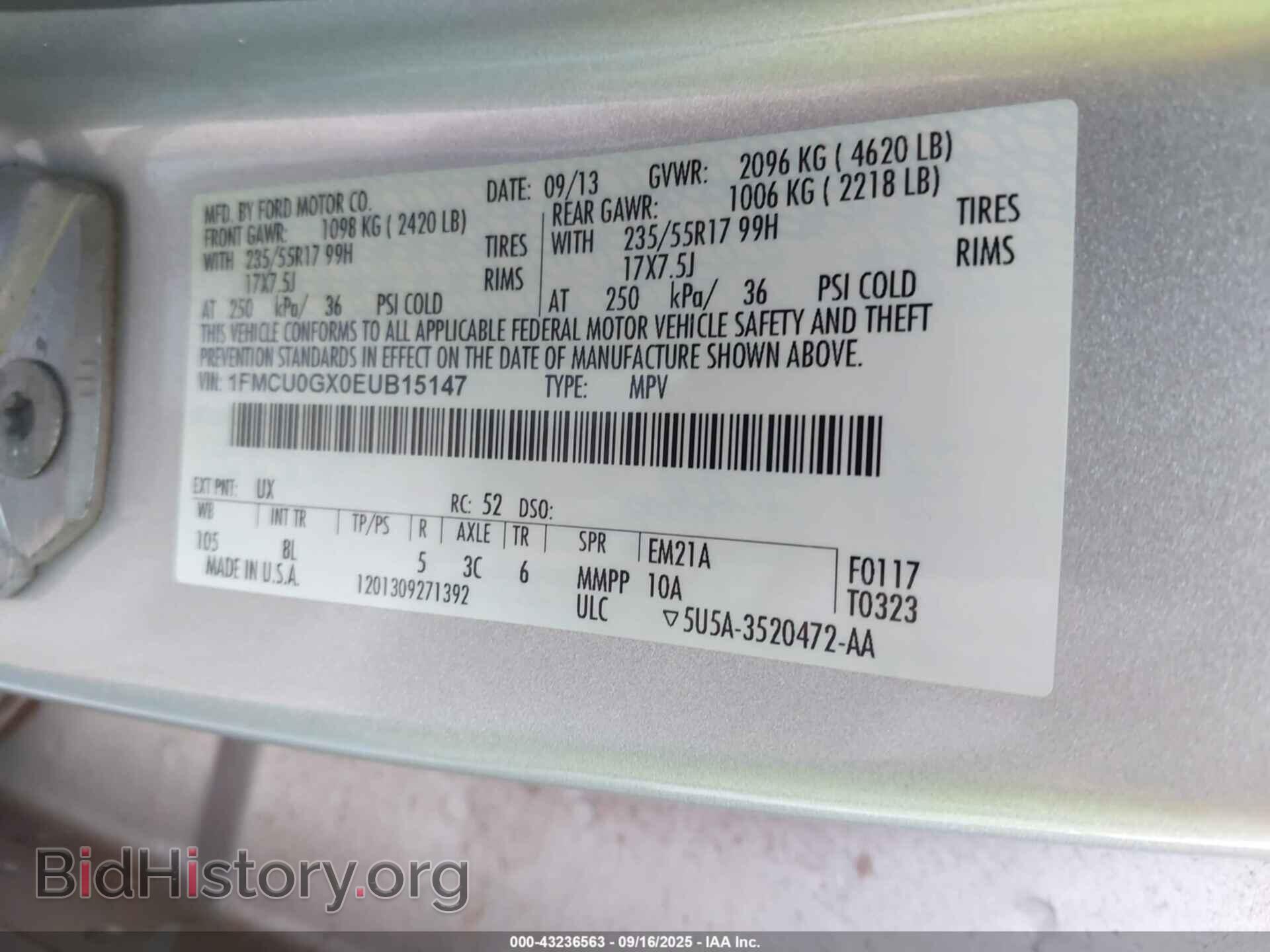 2014 FORD ESCAPE - VIN: 1FMCU0GX0EUB15147 - Фото 9