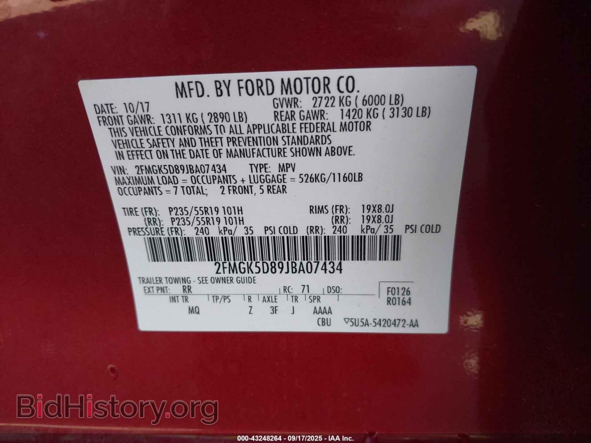 2018 FORD FLEX - VIN: 2FMGK5D89JBA07434 - Photo 9