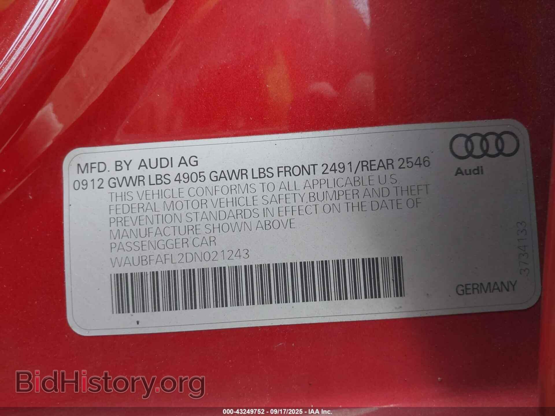 2013 AUDI A4 - VIN: WAUBFAFL2DN021243 - Фото 9