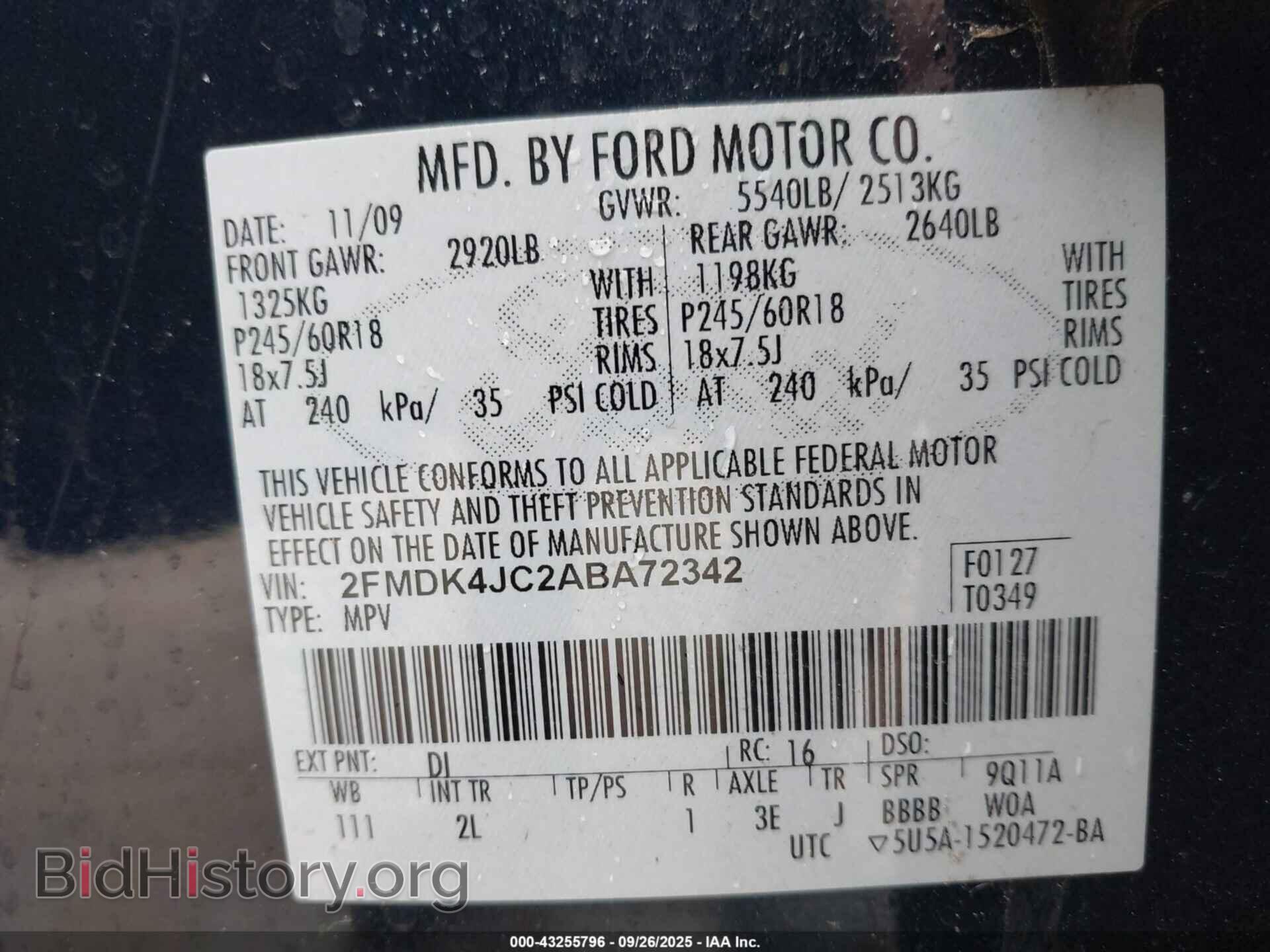 2010 FORD EDGE - VIN: 2FMDK4JC2ABA72342 - Photo 9