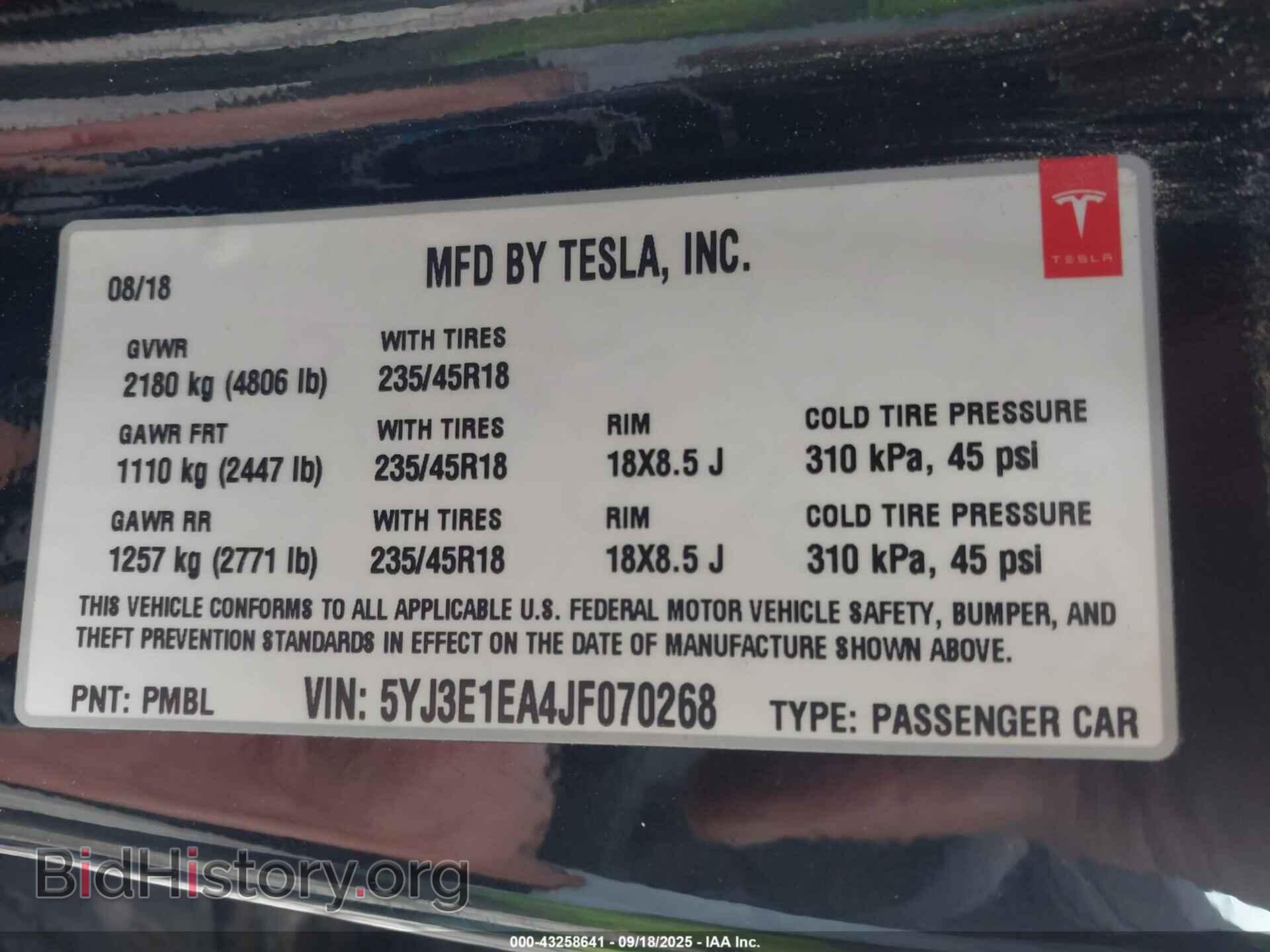 2018 TESLA MODEL 3 - VIN: 5YJ3E1EA4JF070268 - Photo 9