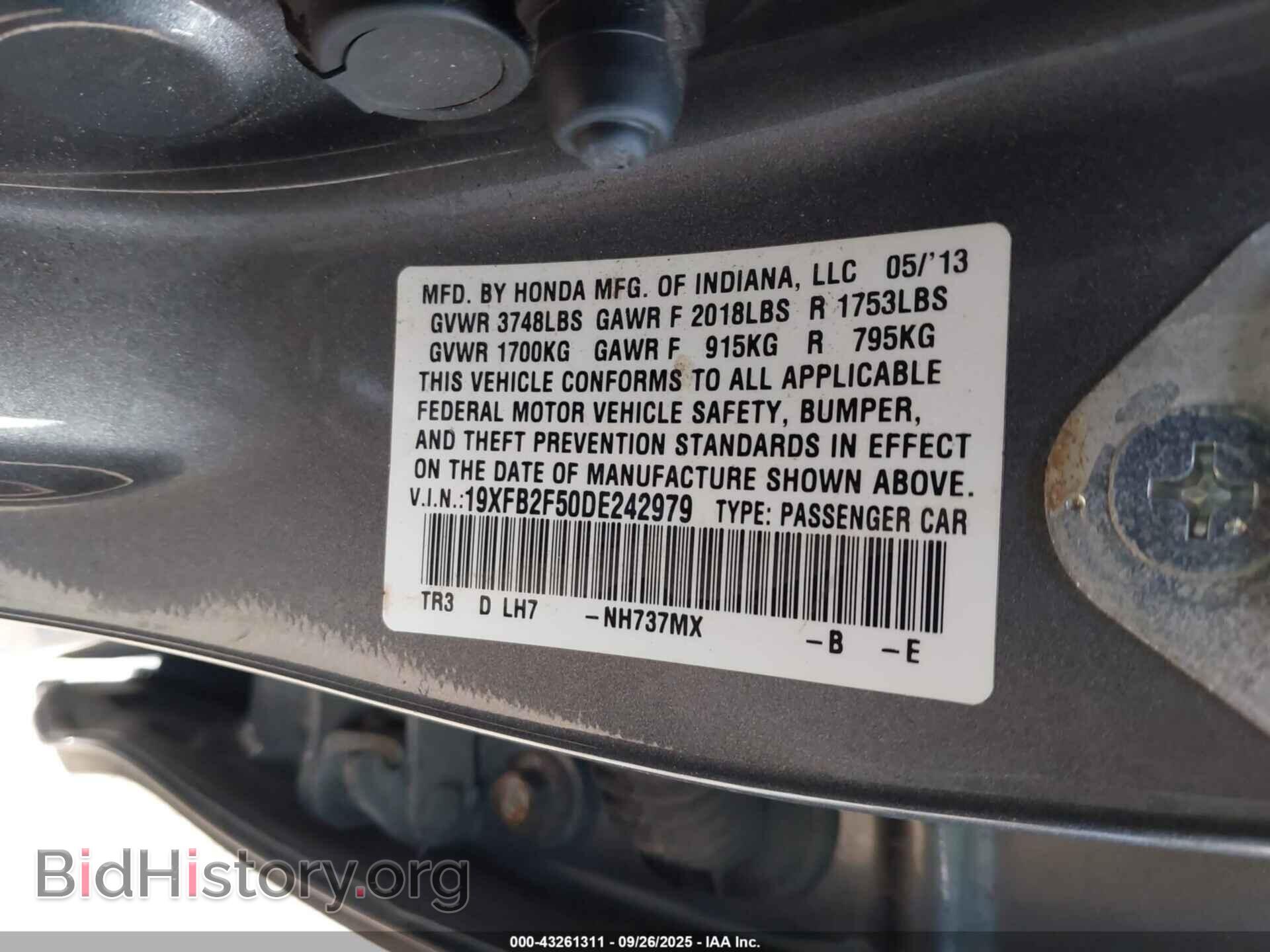 2013 HONDA CIVIC - VIN: 19XFB2F50DE242979 - Фото 9