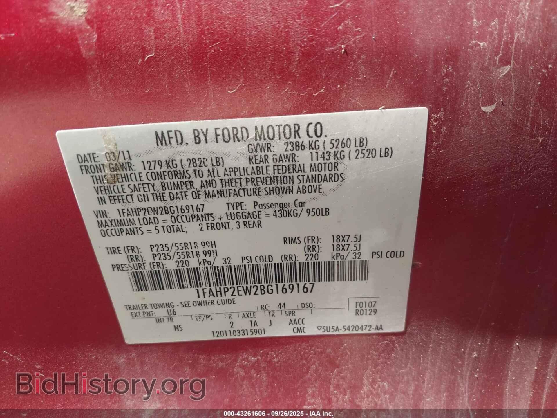 2011 FORD TAURUS - VIN: 1FAHP2EW2BG169167 - Photo 9