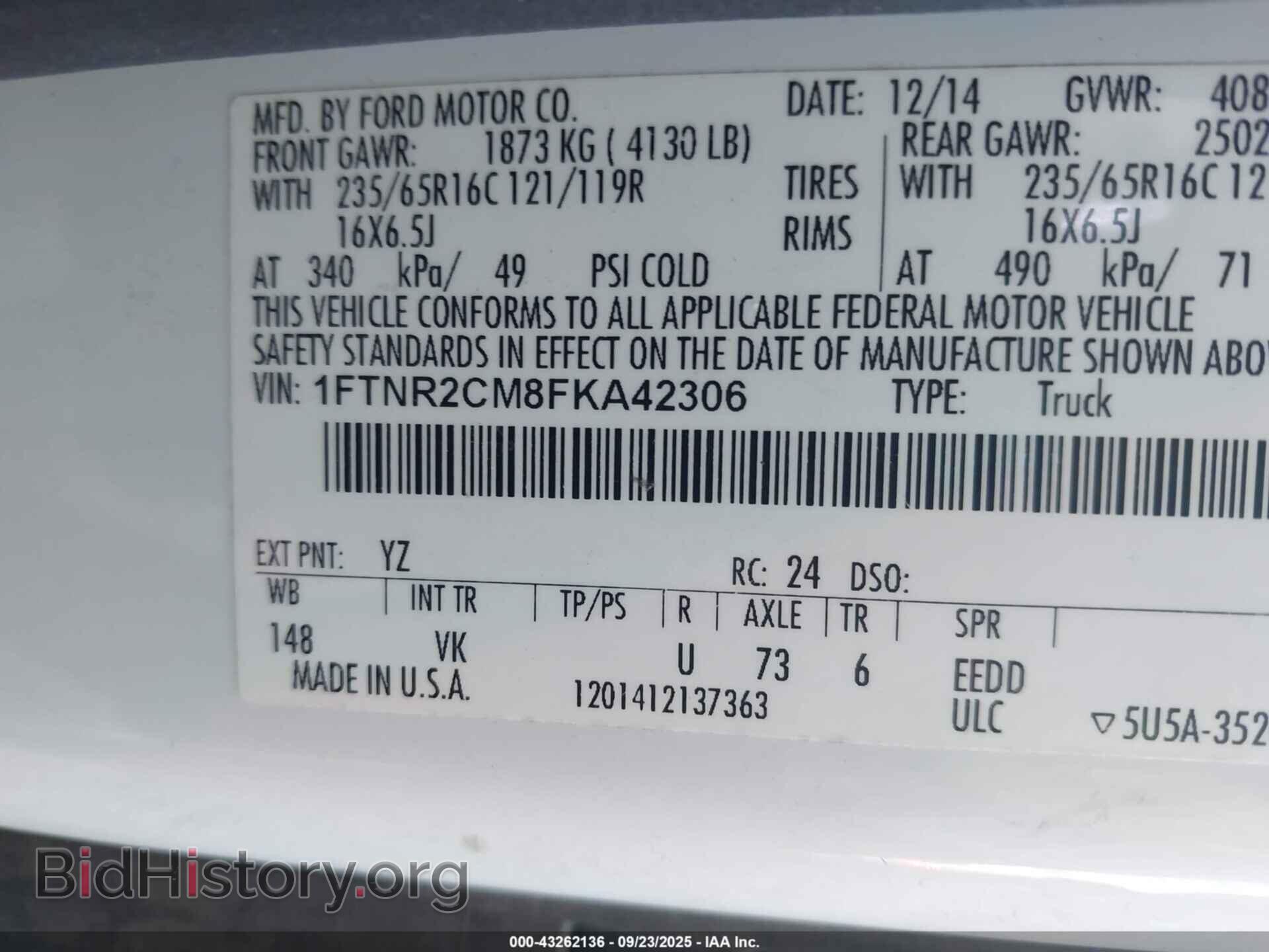 2015 FORD TRANSIT-250 - VIN: 1FTNR2CM8FKA42306 - Фото 9