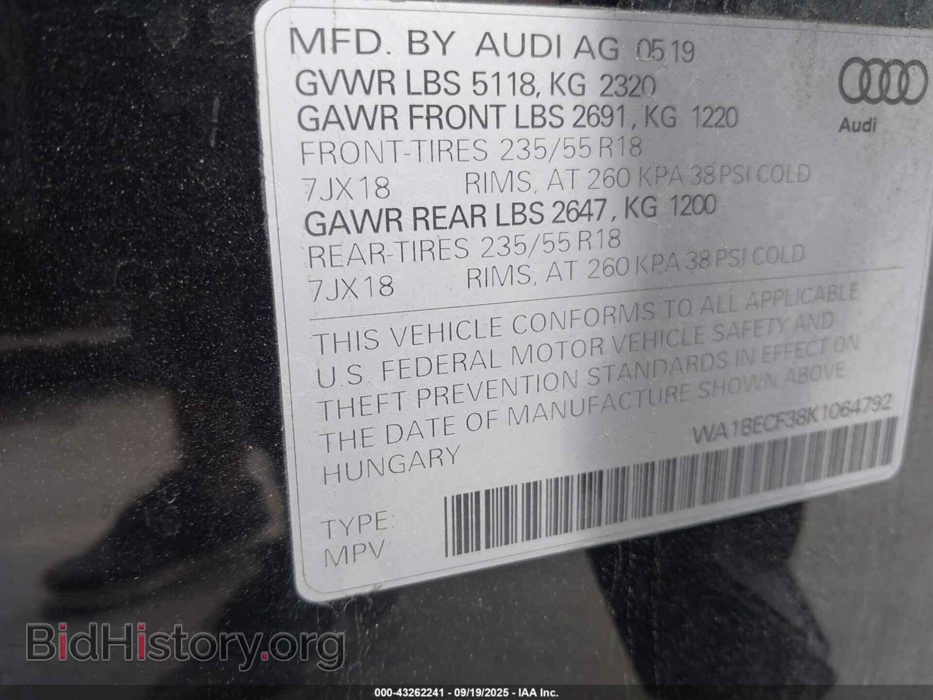 2019 AUDI Q3 - VIN: WA1BECF38K1064792 - Фото 9