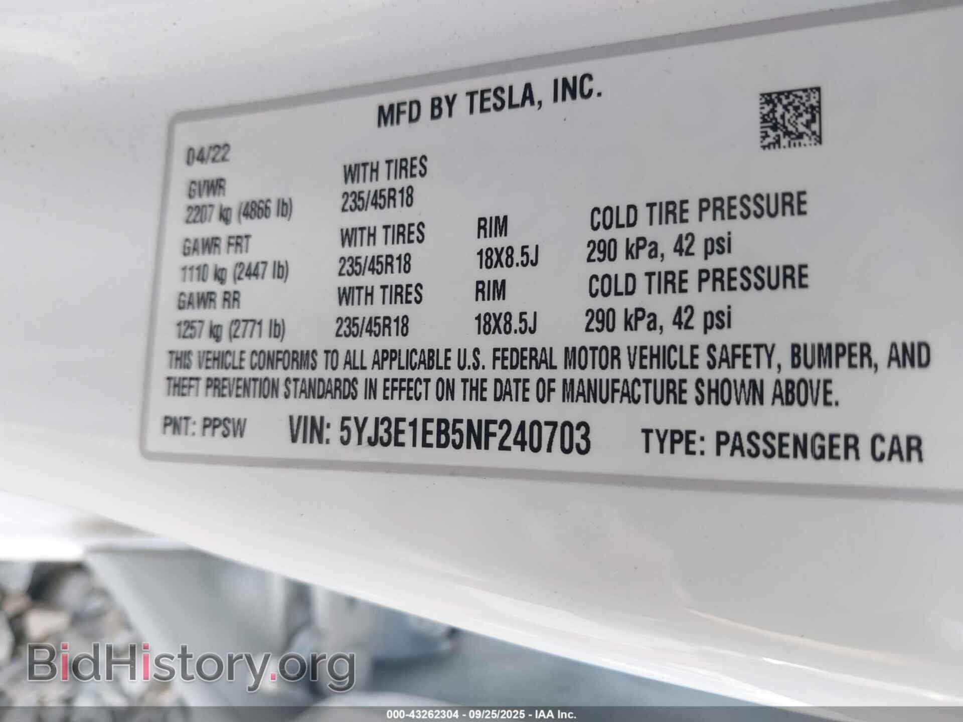2022 TESLA MODEL 3 - VIN: 5YJ3E1EB5NF240703 - Фото 9