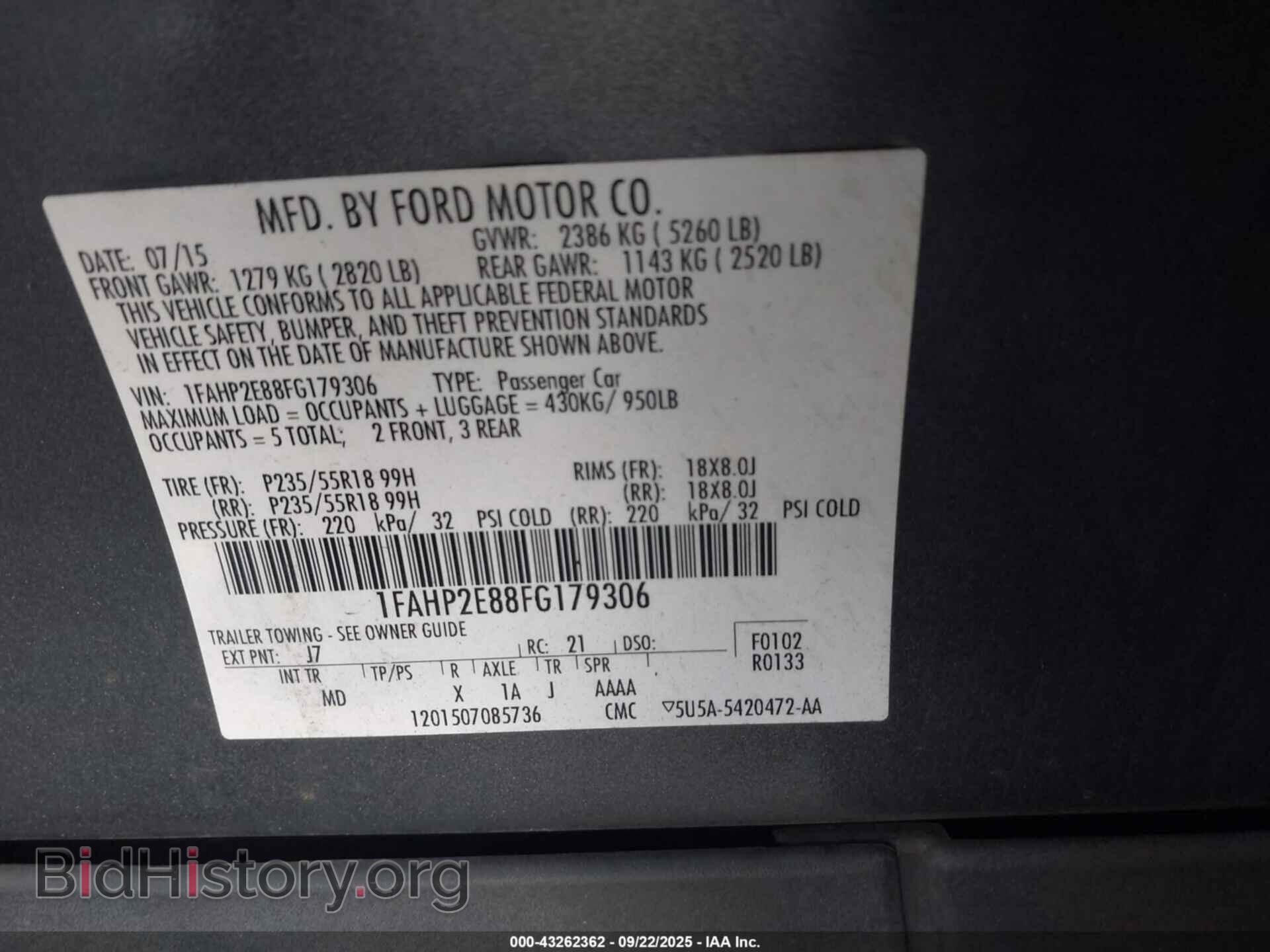 2015 FORD TAURUS - VIN: 1FAHP2E88FG179306 - Фото 9