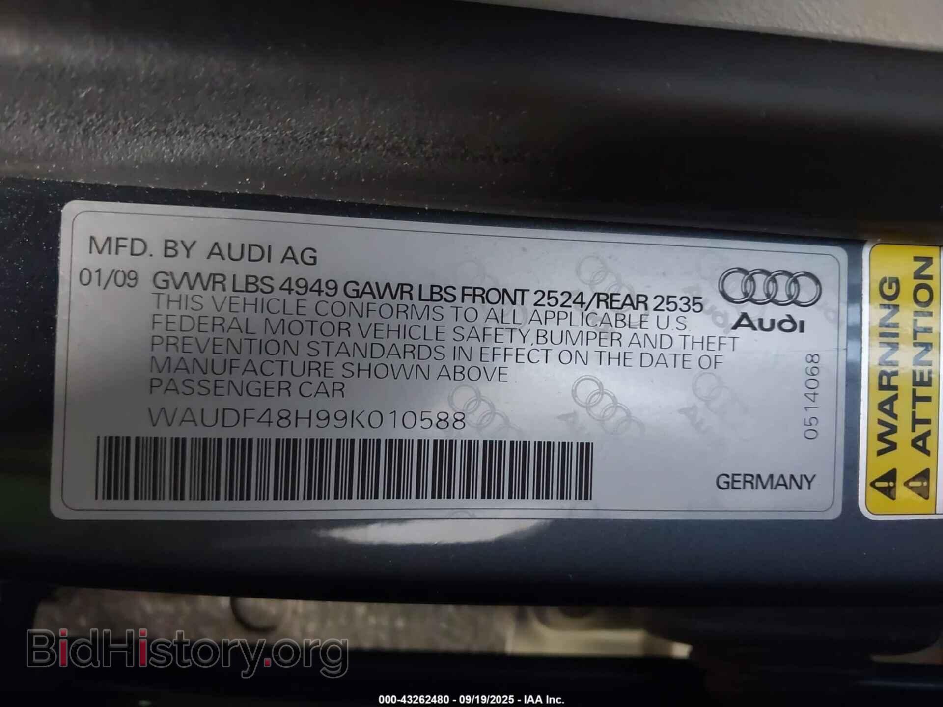 2009 AUDI A4 - VIN: WAUDF48H99K010588 - Фото 9
