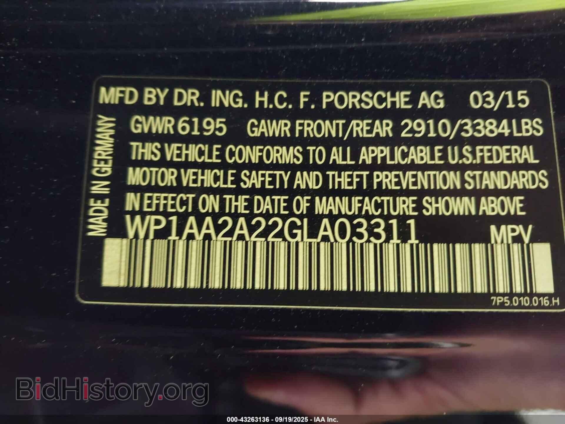 2016 PORSCHE CAYENNE - VIN: WP1AA2A22GLA03311 - Фото 9