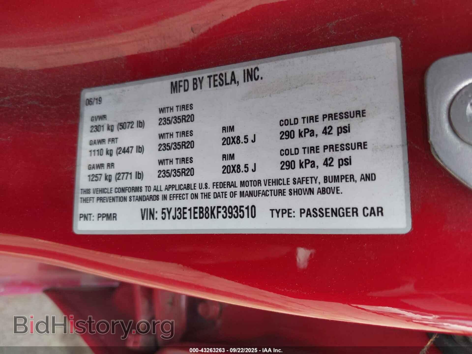 2019 TESLA MODEL 3 - VIN: 5YJ3E1EB8KF393510 - Фото 9