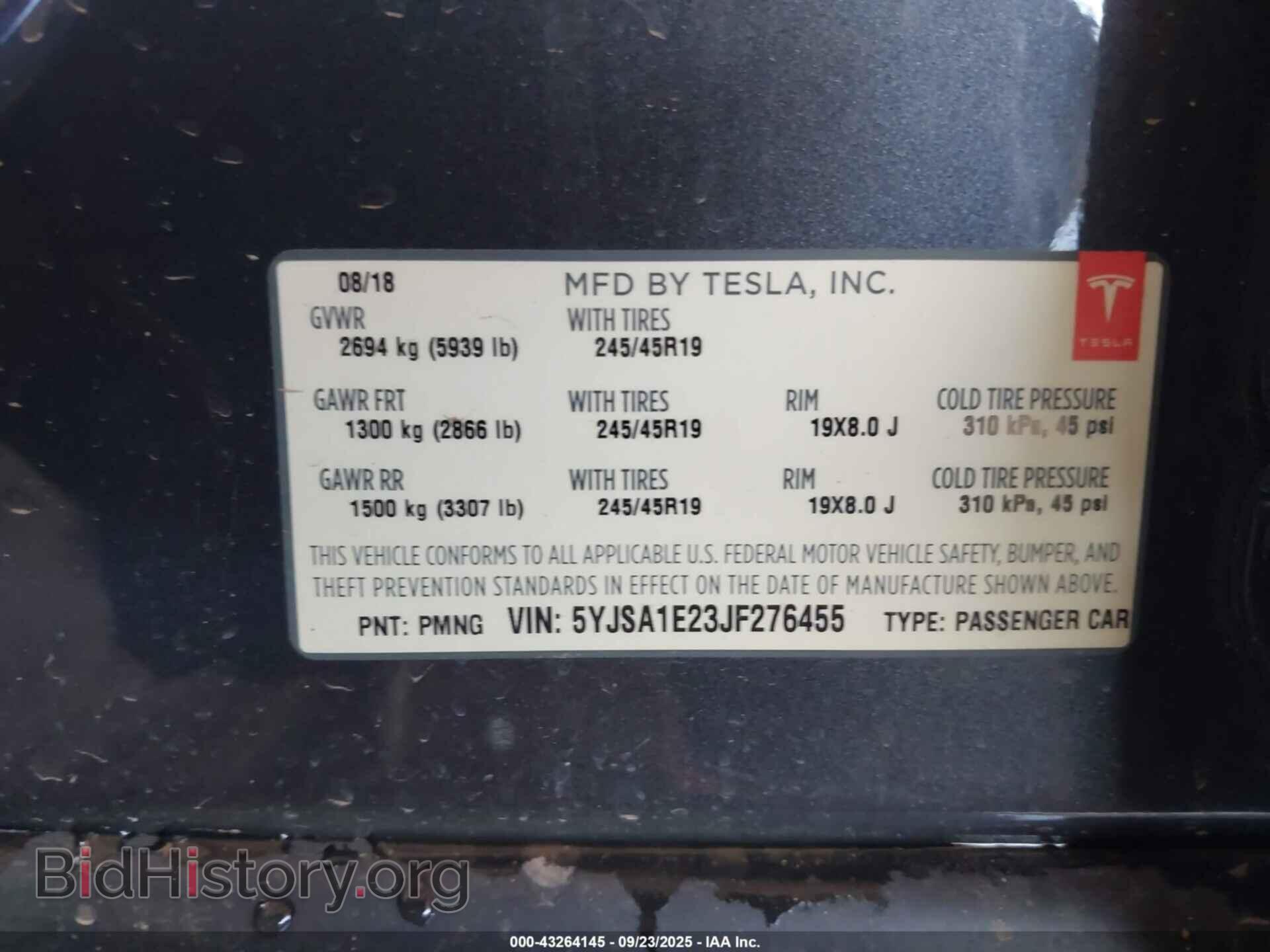 2018 TESLA MODEL S - VIN: 5YJSA1E23JF276455 - Фото 9
