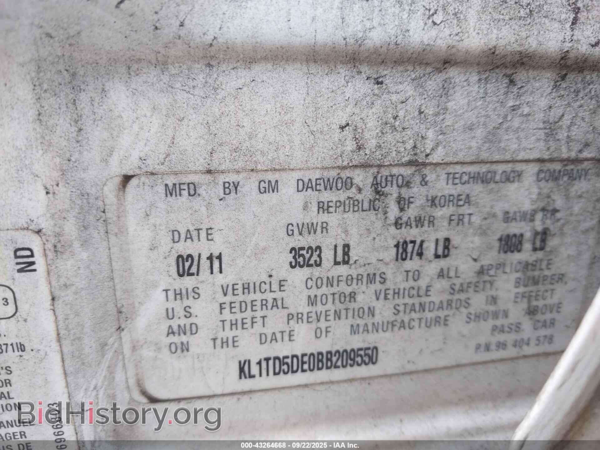 2011 CHEVROLET AVEO - VIN: KL1TD5DE0BB209550 - Фото 9