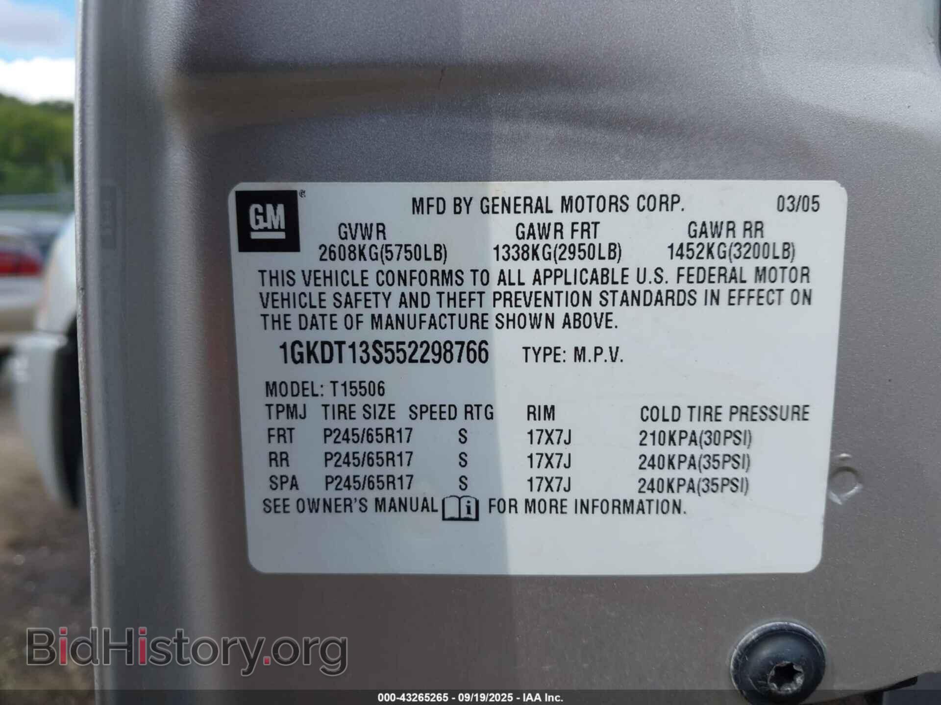 2005 GMC ENVOY - VIN: 1GKDT13S552298766 - Фото 9