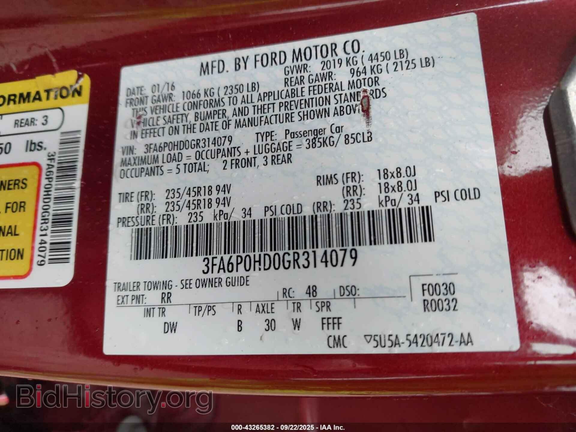 2016 FORD FUSION - VIN: 3FA6P0HD0GR314079 - Фото 9