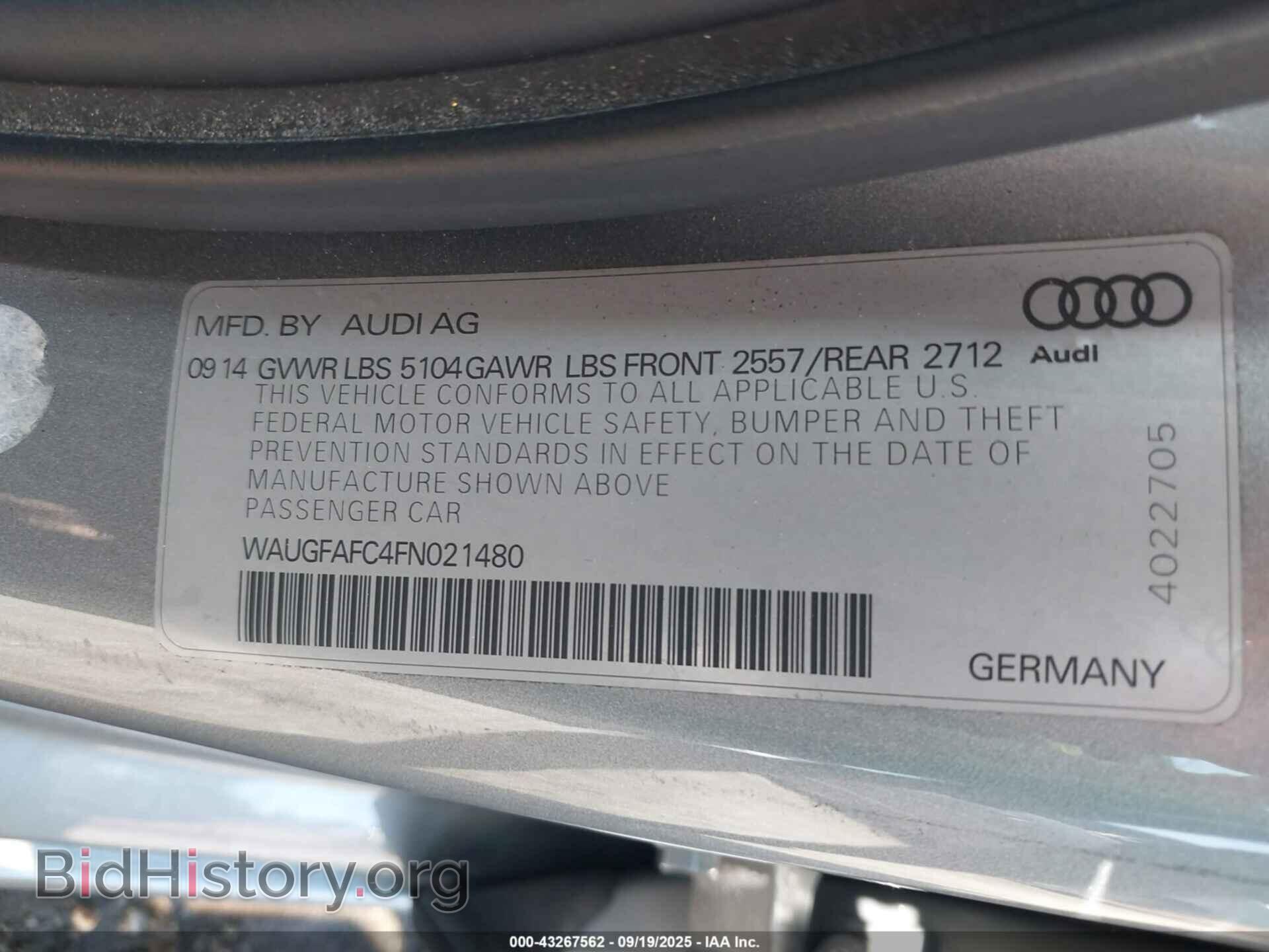 2015 AUDI A6 - VIN: WAUGFAFC4FN021480 - Фото 9