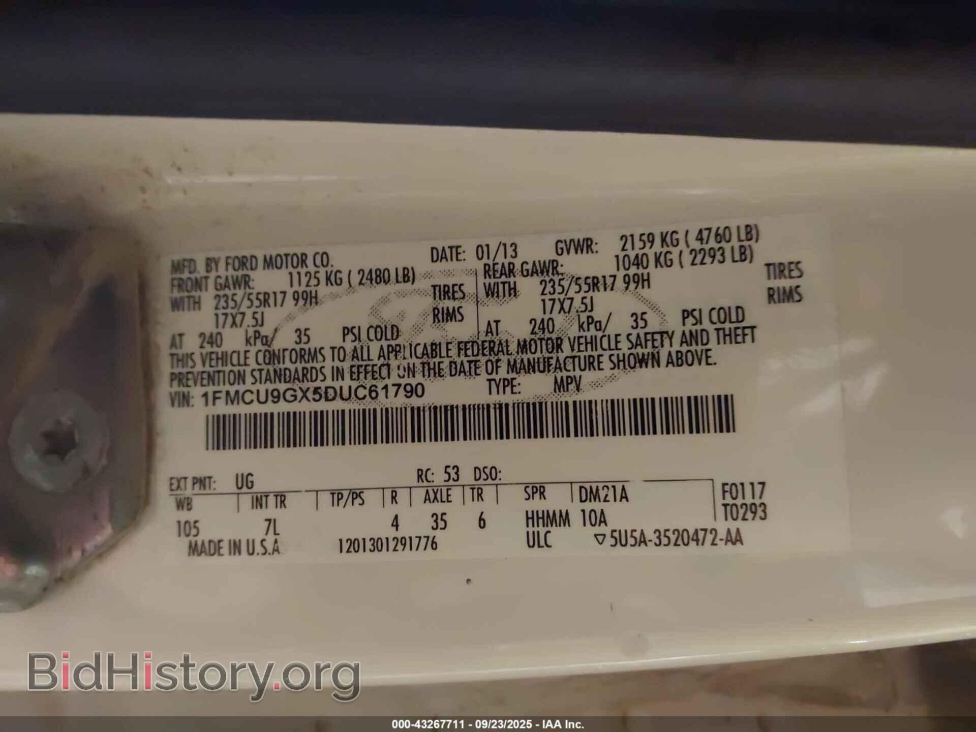 2013 FORD ESCAPE - VIN: 1FMCU9GX5DUC61790 - Фото 9