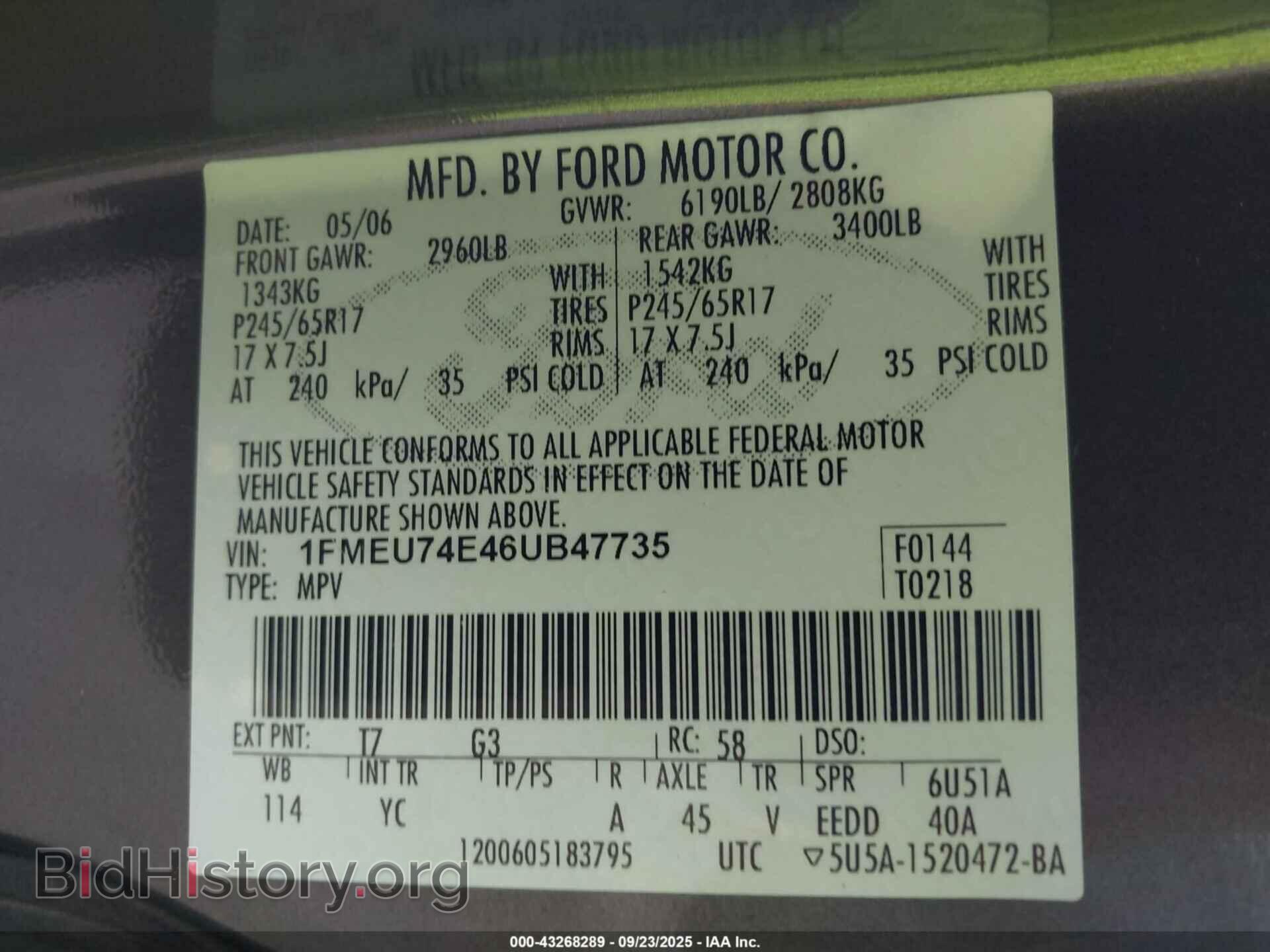 2006 FORD EXPLORER - VIN: 1FMEU74E46UB47735 - Фото 9