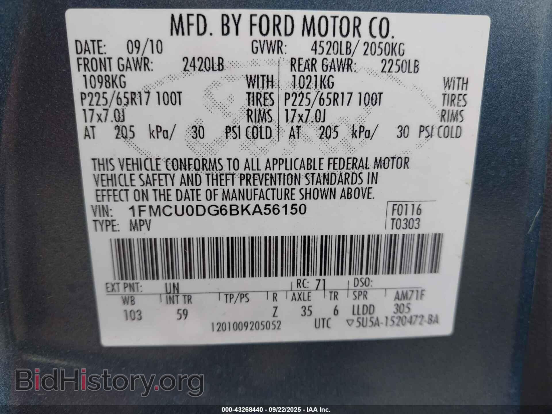 2011 FORD ESCAPE - VIN: 1FMCU0DG6BKA56150 - Фото 9