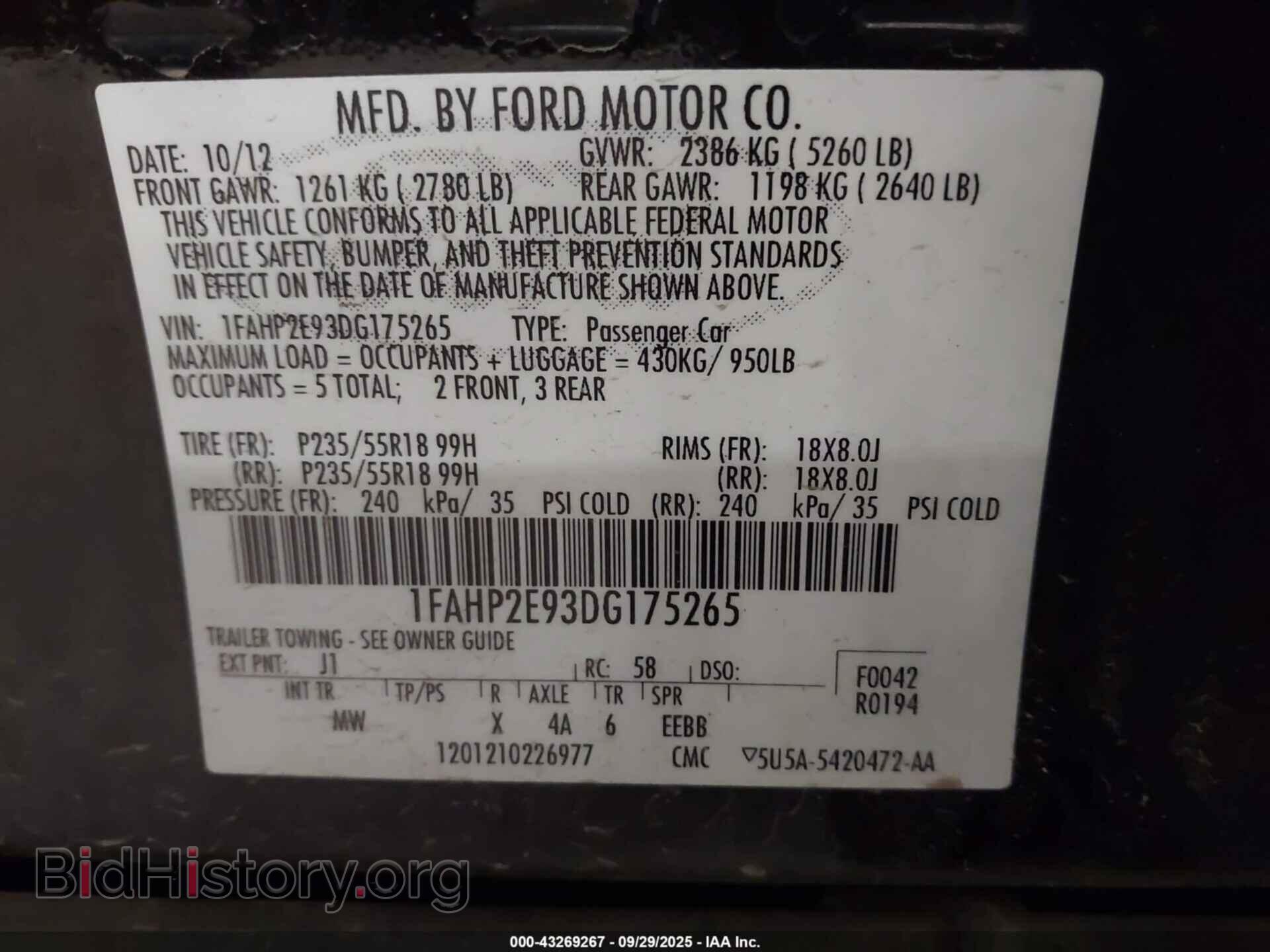 2013 FORD TAURUS - VIN: 1FAHP2E93DG175265 - Photo 9