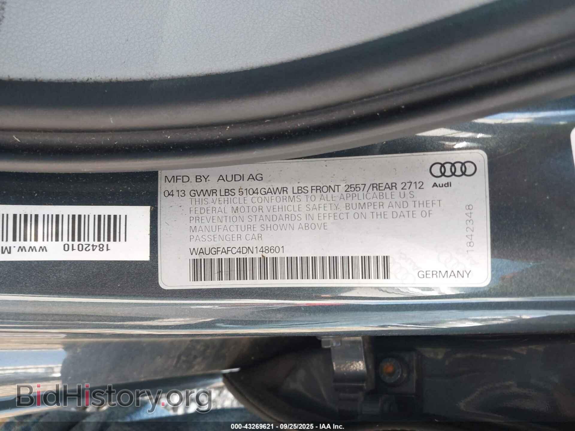 2013 AUDI A6 - VIN: WAUGFAFC4DN148601 - Фото 9