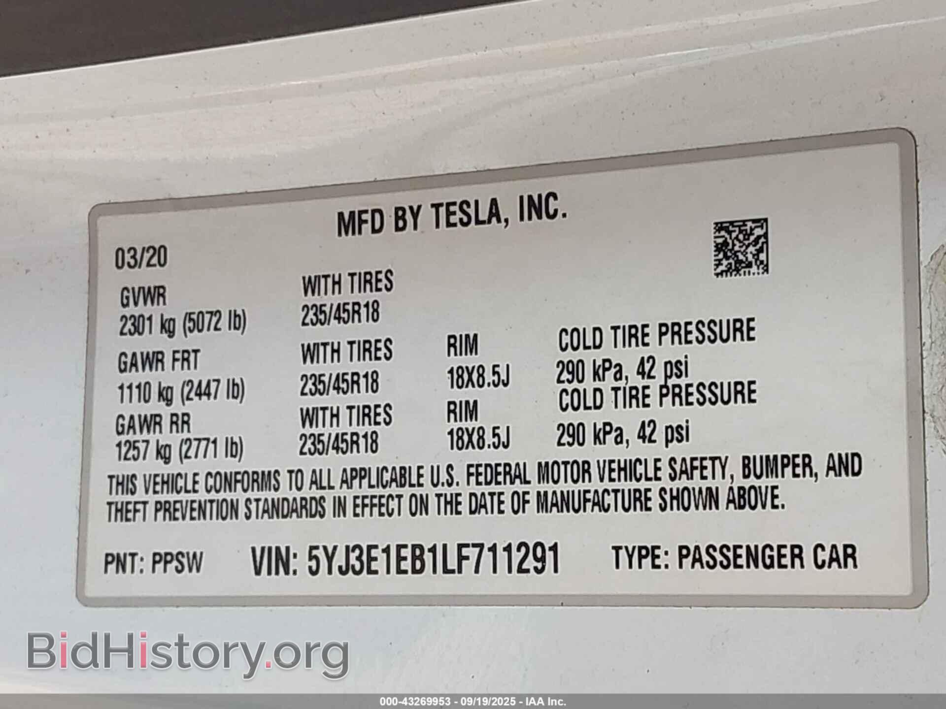2020 TESLA MODEL 3 - VIN: 5YJ3E1EB1LF711291 - Фото 9