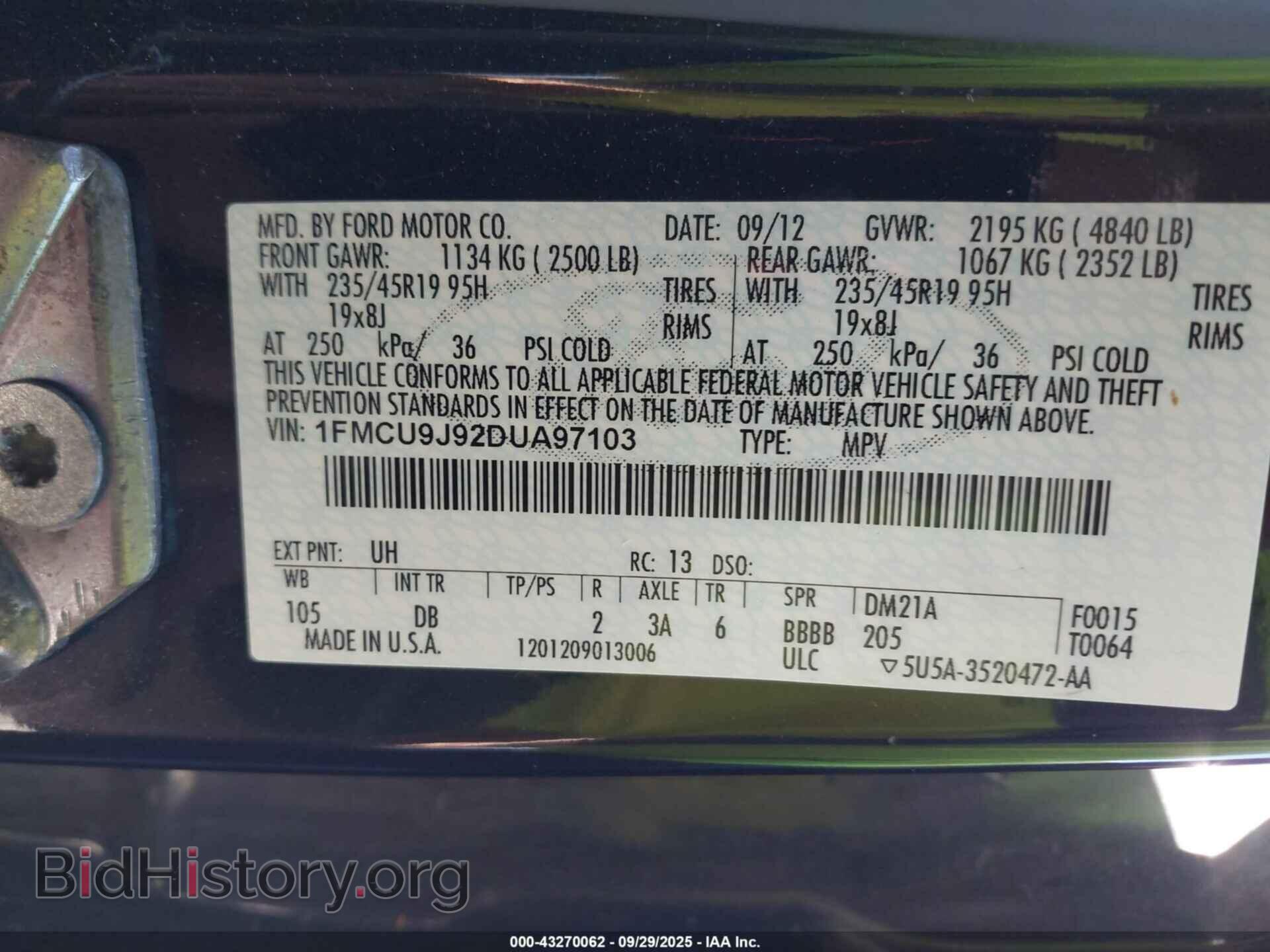 2013 FORD ESCAPE - VIN: 1FMCU9J92DUA97103 - Фото 9
