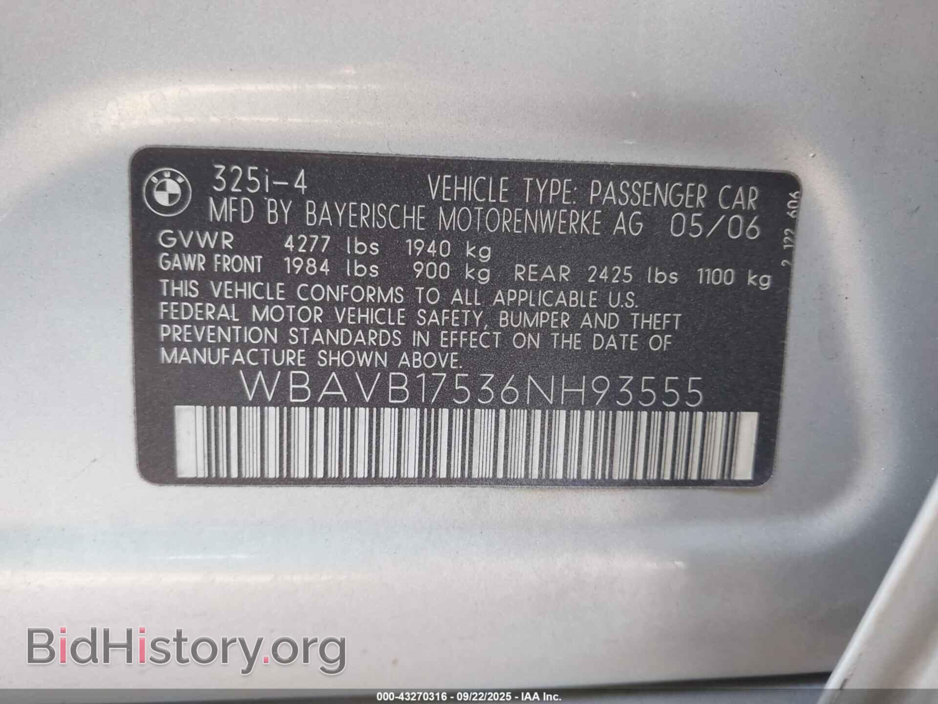 2006 BMW 325I - VIN: WBAVB17536NH93555 - Фото 9