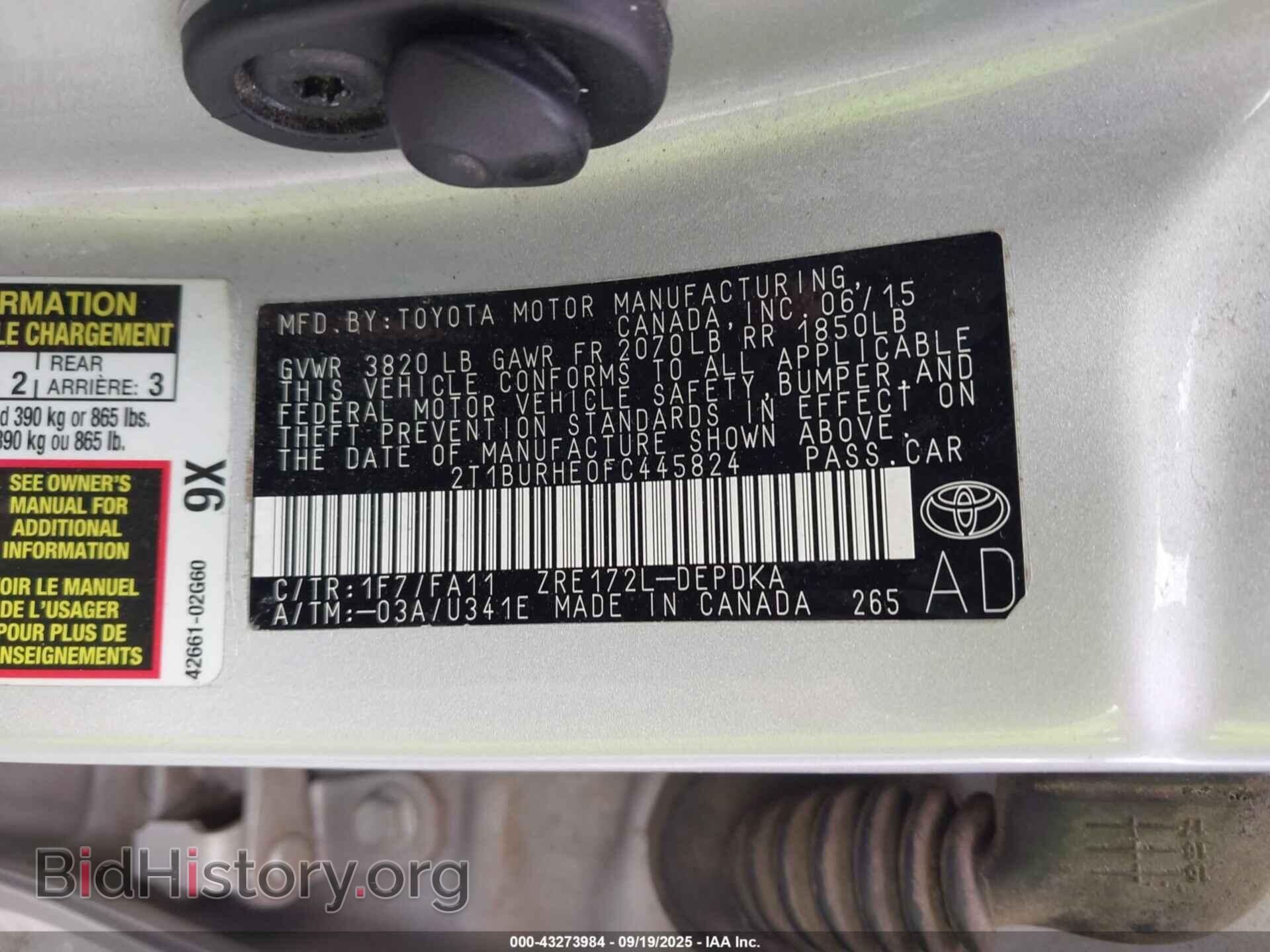 2015 TOYOTA COROLLA - VIN: 2T1BURHE0FC445824 - Фото 9