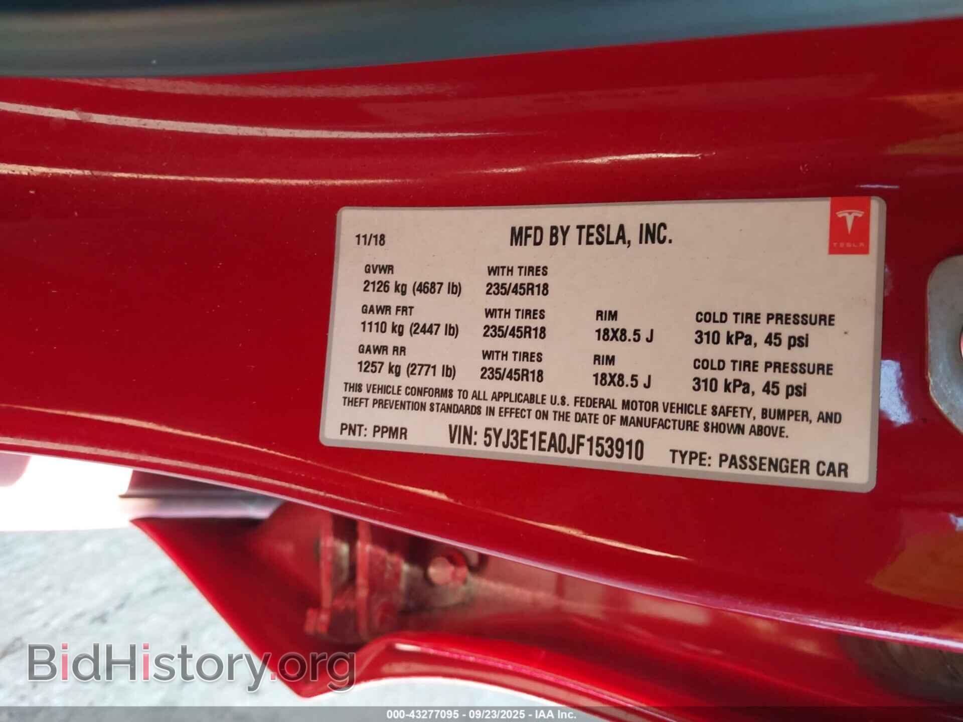 2018 TESLA MODEL 3 - VIN: 5YJ3E1EA0JF153910 - Фото 9