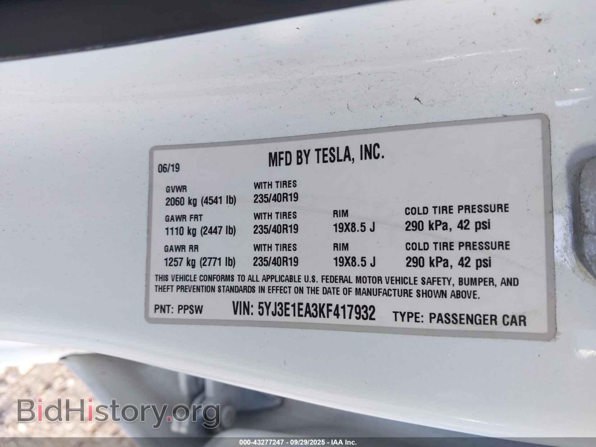 2019 TESLA MODEL 3 - VIN: 5YJ3E1EA3KF417932 - Фото 9