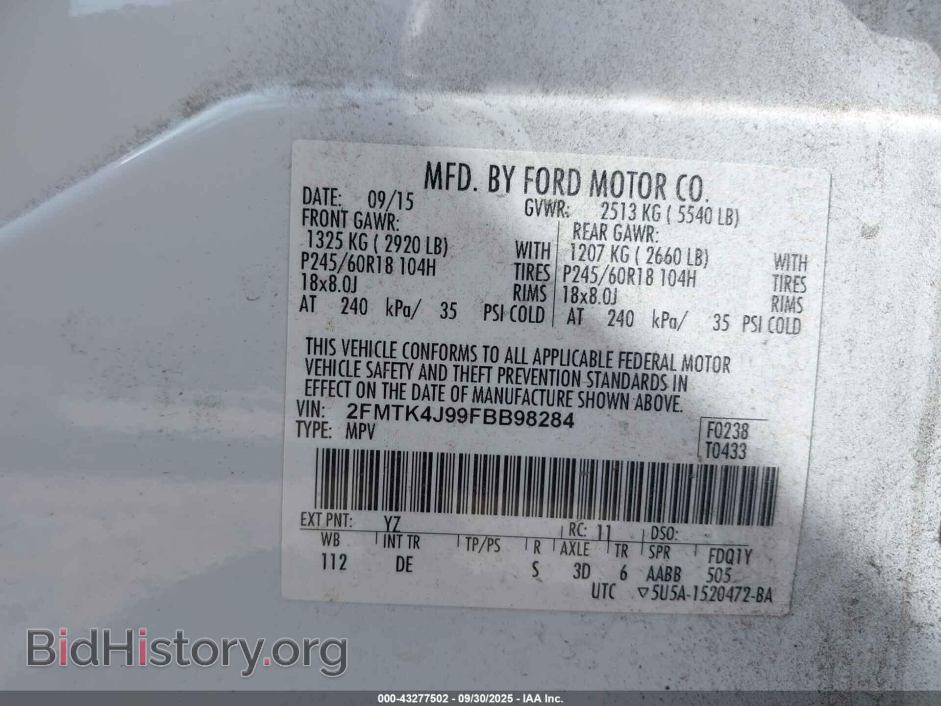 2015 FORD EDGE - VIN: 2FMTK4J99FBB98284 - Photo 9