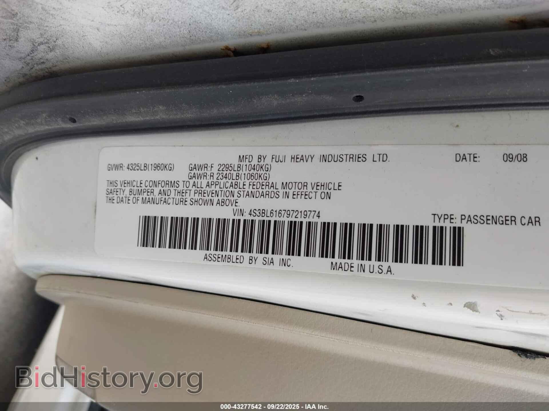2009 SUBARU LEGACY - VIN: 4S3BL616797219774 - Фото 9