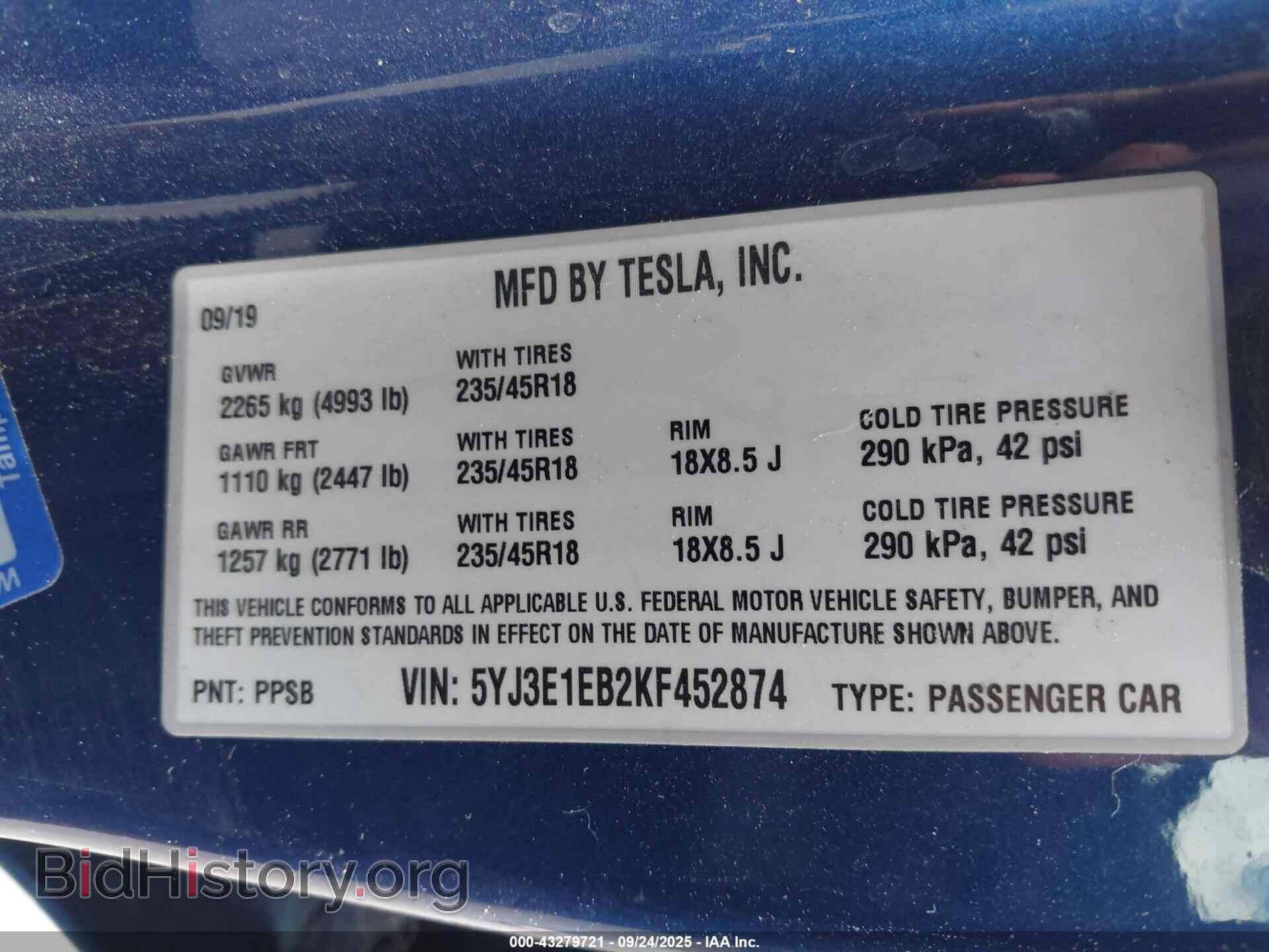 2019 TESLA MODEL 3 - VIN: 5YJ3E1EB2KF452874 - Photo 9
