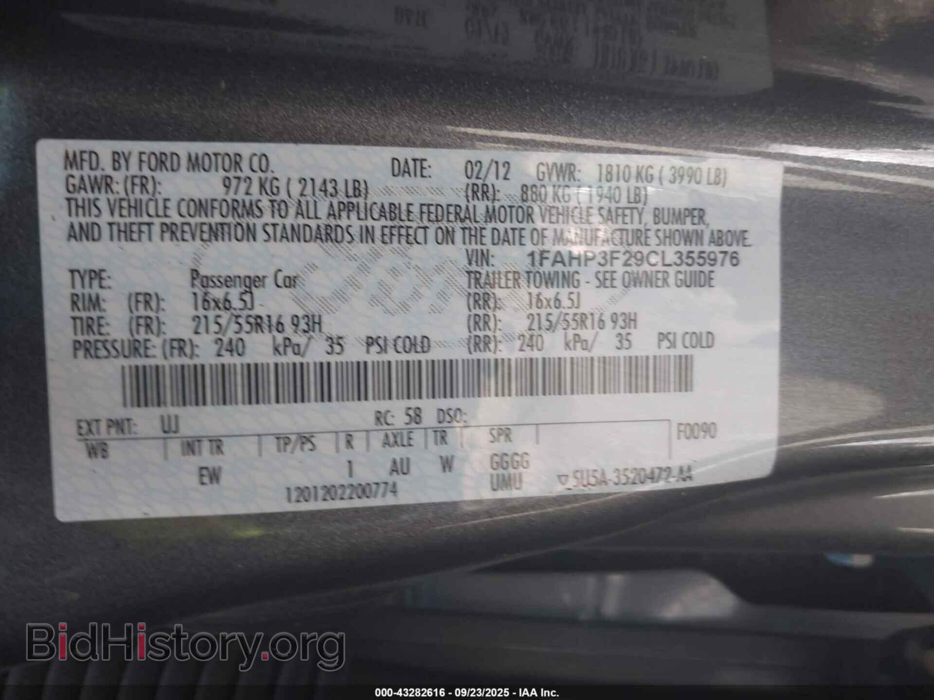 2012 FORD FOCUS - VIN: 1FAHP3F29CL355976 - Фото 9