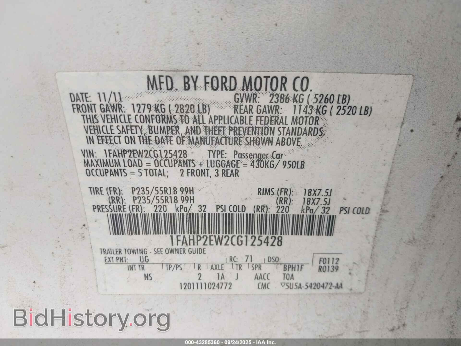 2012 FORD TAURUS - VIN: 1FAHP2EW2CG125428 - Photo 9