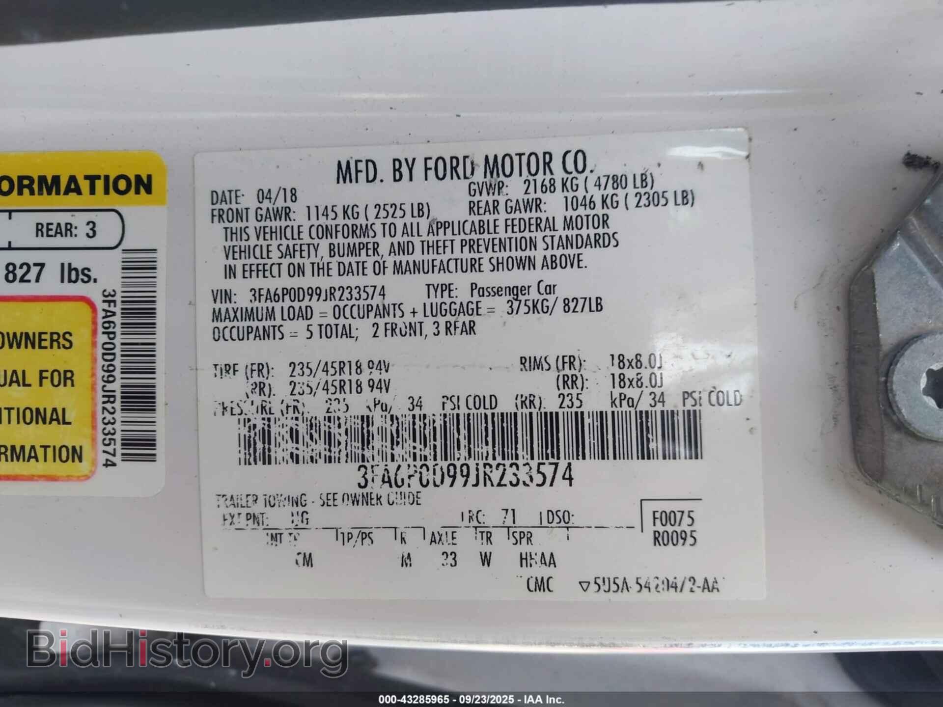 2018 FORD FUSION - VIN: 3FA6P0D99JR233574 - Фото 9