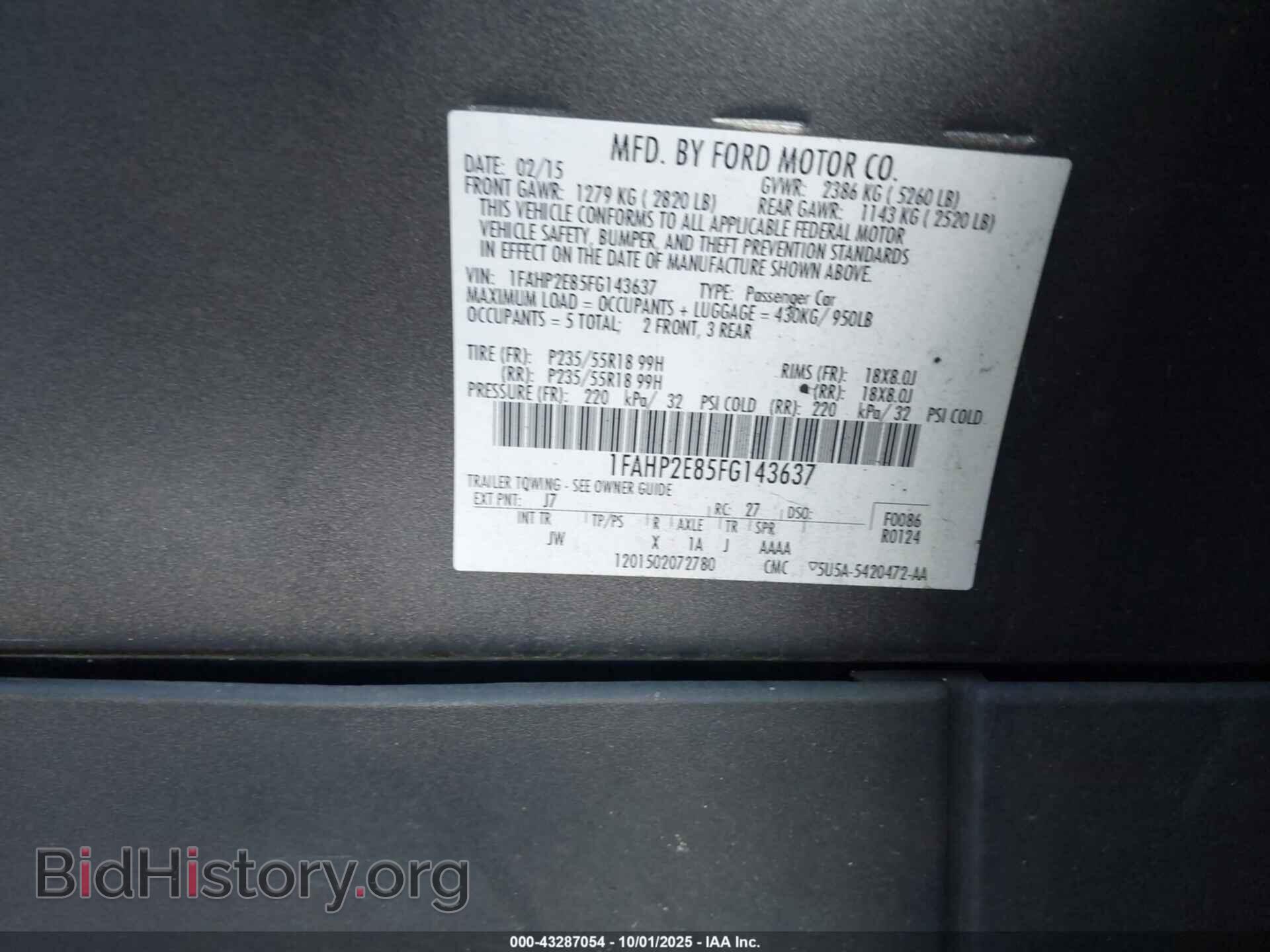 2015 FORD TAURUS - VIN: 1FAHP2E85FG143637 - Photo 9