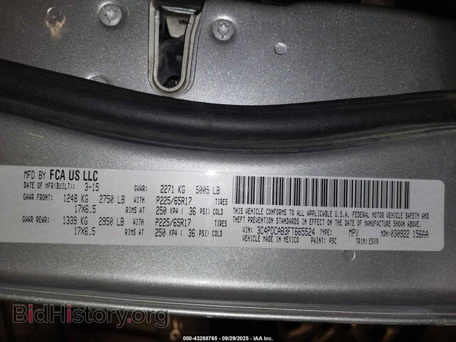 2015 DODGE JOURNEY - VIN: 3C4PDCAB3FT665524 - Фото 9