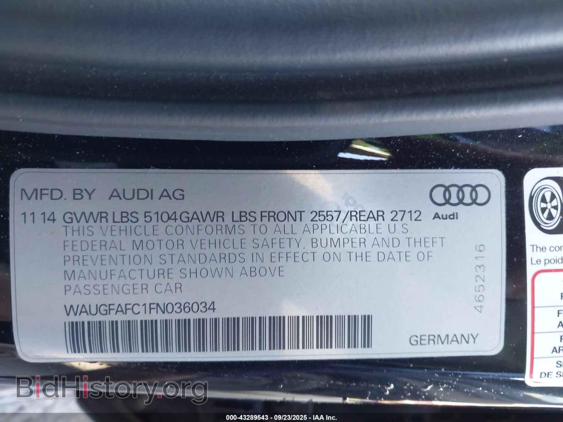 2015 AUDI A6 - VIN: WAUGFAFC1FN036034 - Фото 9