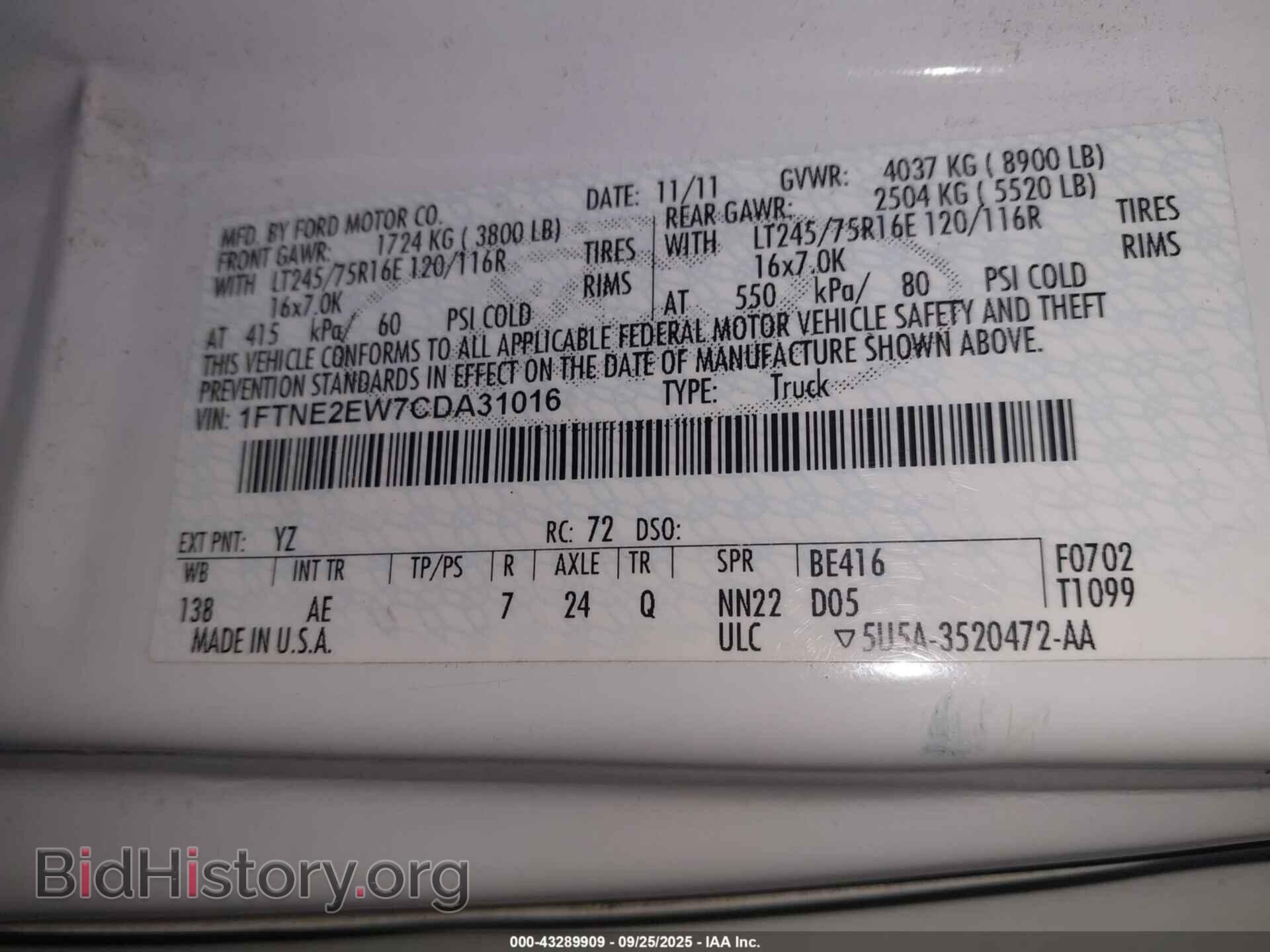 2012 FORD E-250 - VIN: 1FTNE2EW7CDA31016 - Photo 9