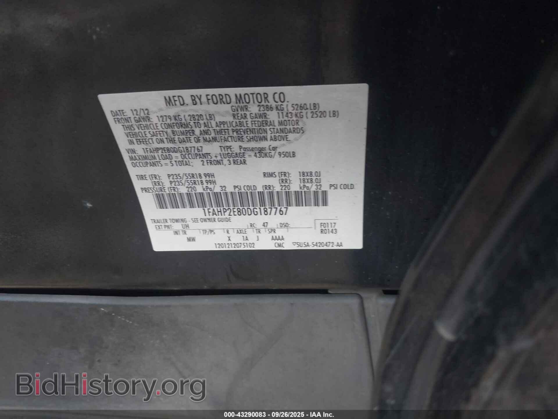 2013 FORD TAURUS - VIN: 1FAHP2E80DG187767 - Фото 9