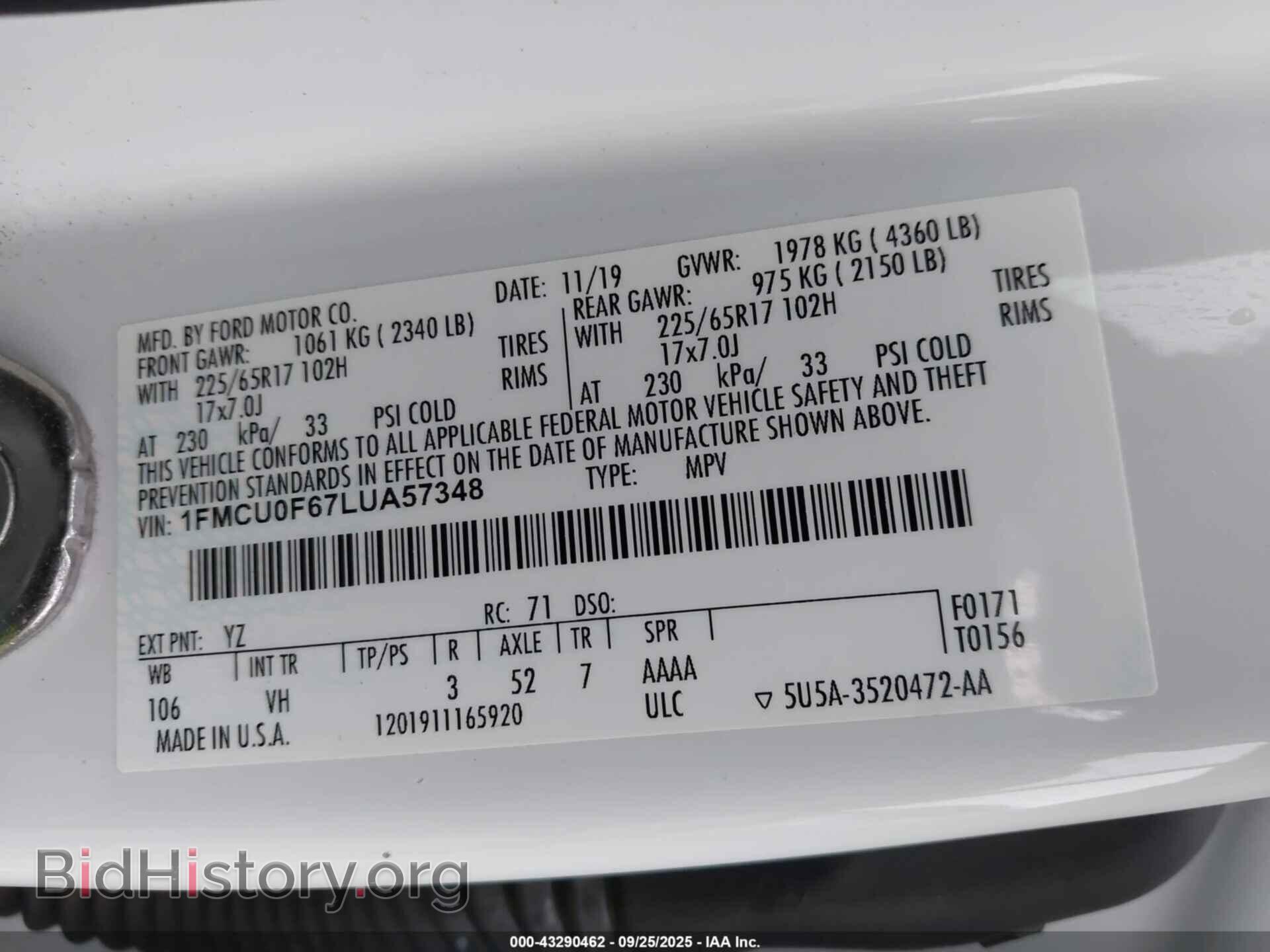 2020 FORD ESCAPE - VIN: 1FMCU0F67LUA57348 - Photo 9