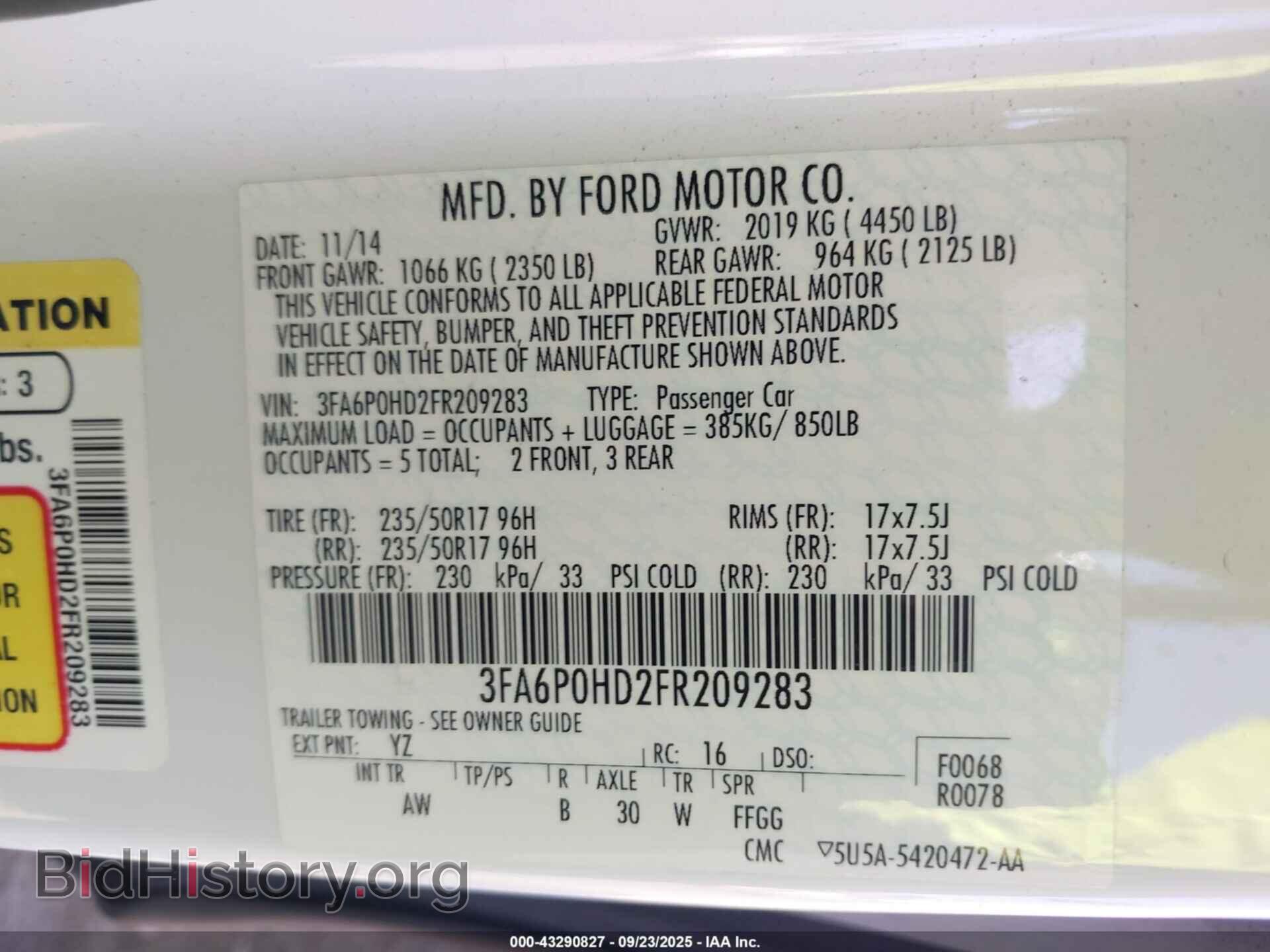 2015 FORD FUSION - VIN: 3FA6P0HD2FR209283 - Фото 9