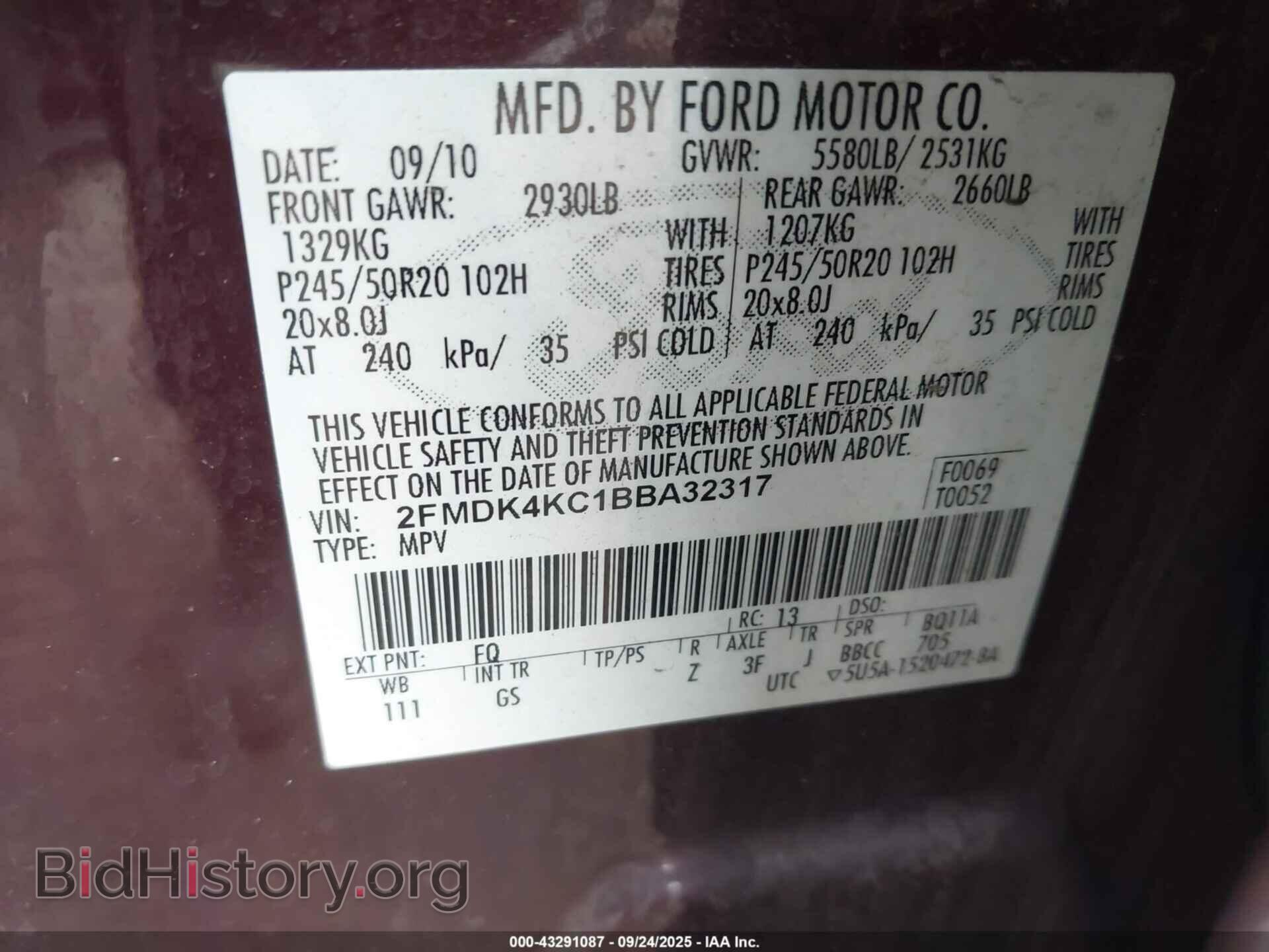 2011 FORD EDGE - VIN: 2FMDK4KC1BBA32317 - Фото 9