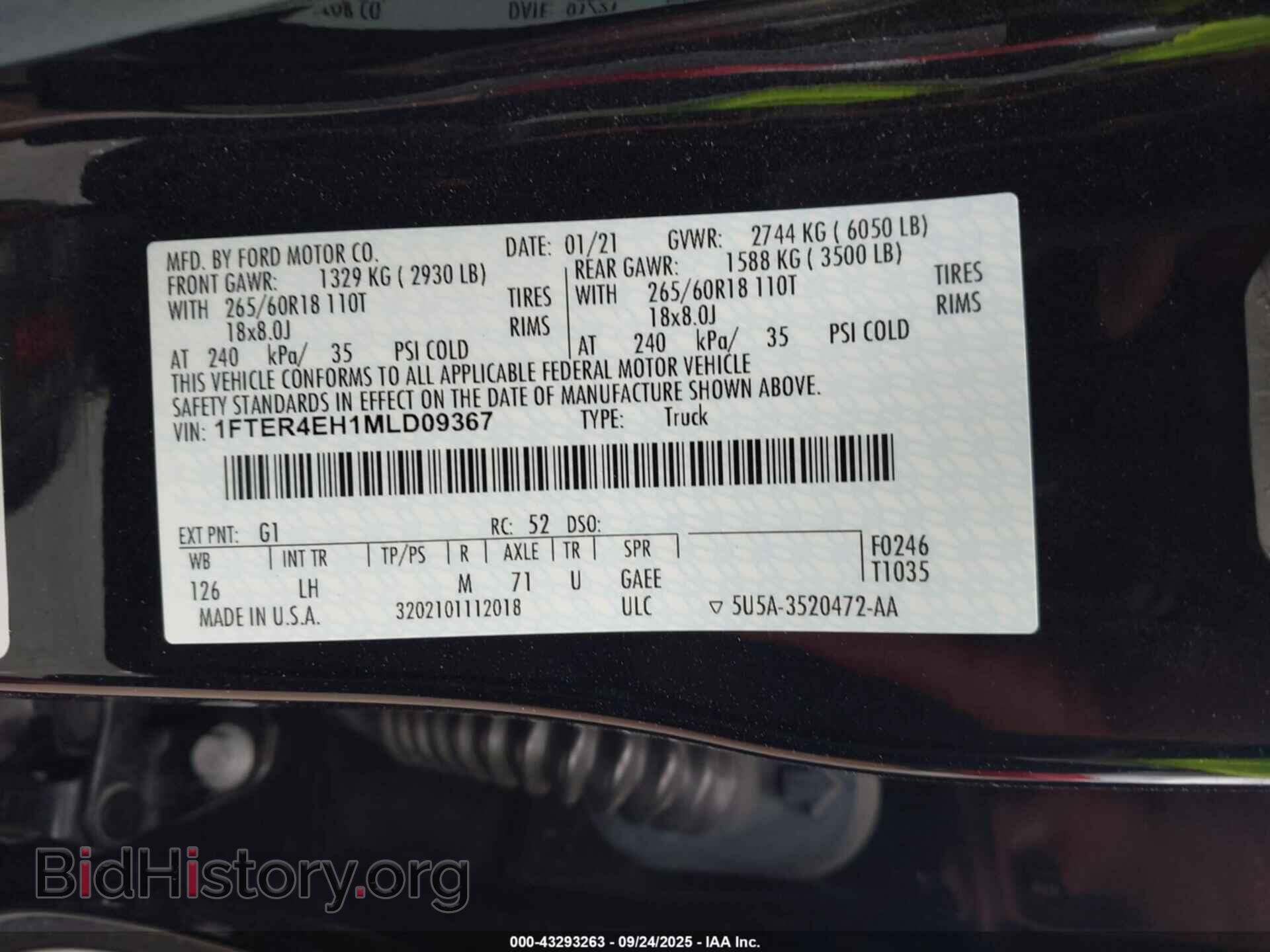 2021 FORD RANGER - VIN: 1FTER4EH1MLD09367 - Фото 9