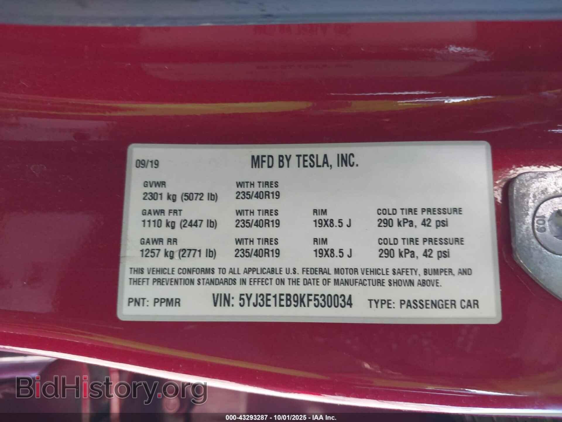 2019 TESLA MODEL 3 - VIN: 5YJ3E1EB9KF530034 - Фото 9